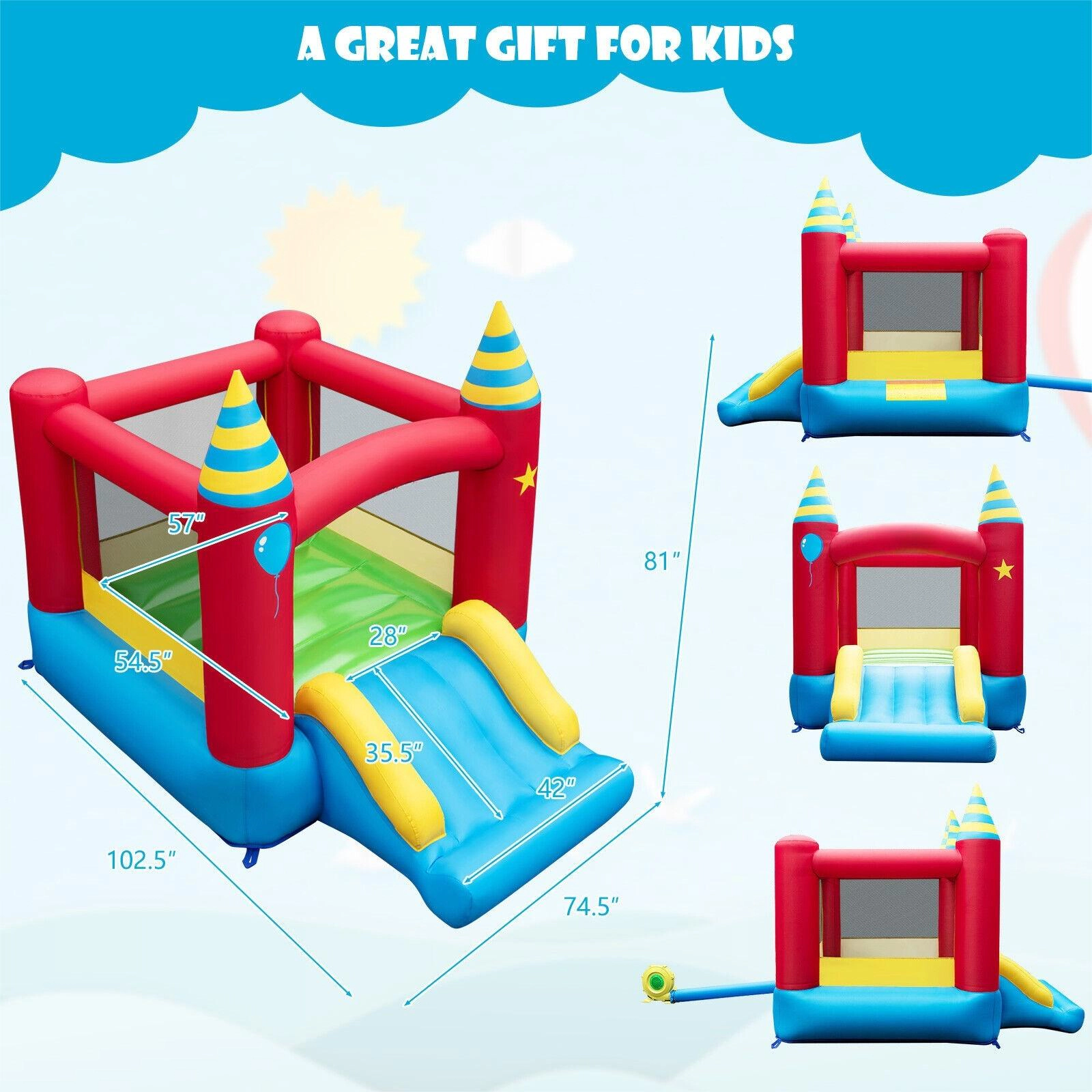 SUGIFT Inflatable Bounce Castle with Slide 81-in Tall Frame 200-lb Total Capacity Ages 3-12 Excluded Blower