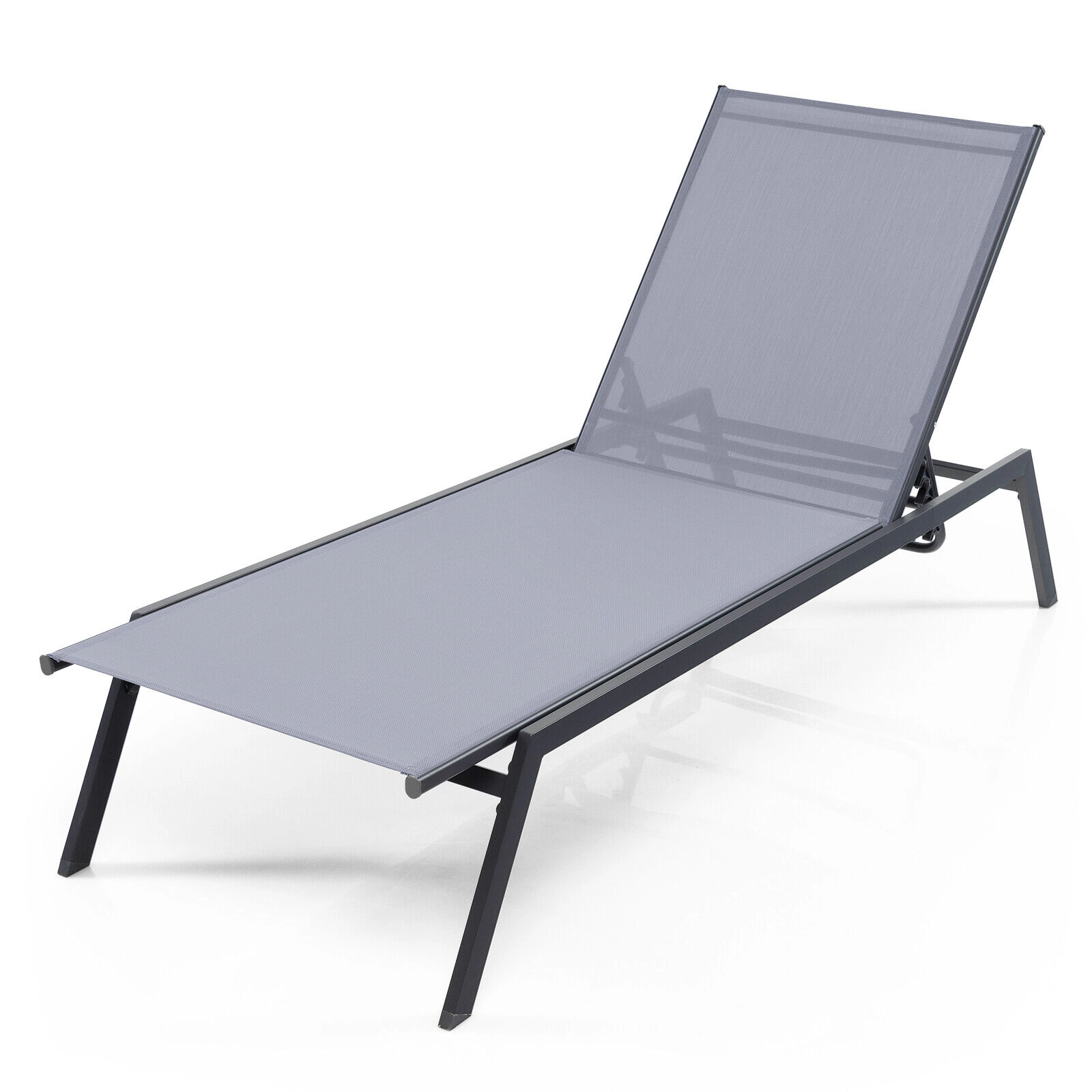 LJG Outdoor Adjustable Chaise Lounge Chair with Lay Flat Position and Quick-Drying Fabric