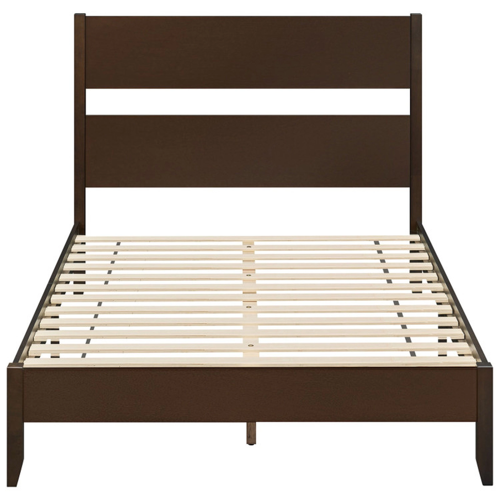 SUGIFT Full Bed Frame with Solid Wood Legs 800-Lb Capacity 79.5-in Frame Dark Walnut Warm Brown