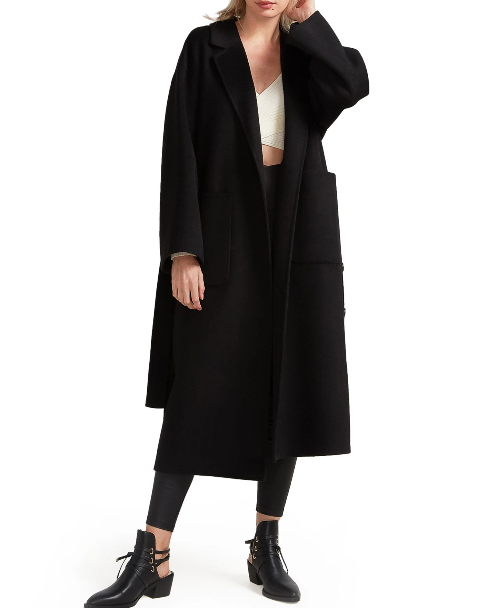 Belle & Bloom Womens Wide Awake Split Hem Overcoat