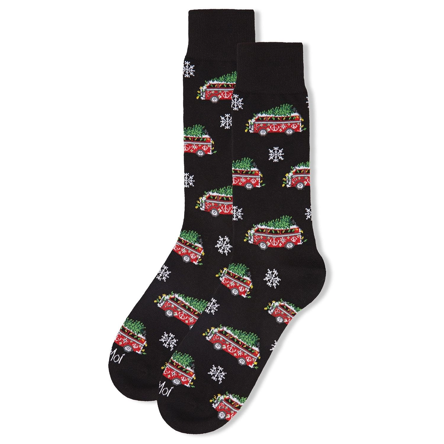 Memoi Men's Festive Retro Bus Holiday Novelty Crew Socks