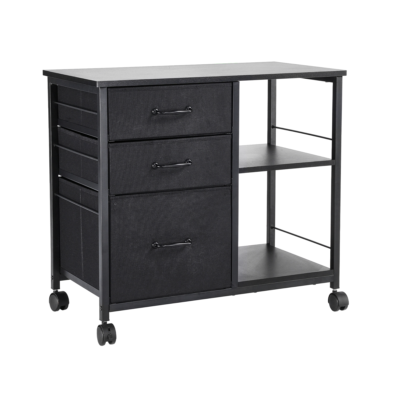 HONGGE Metal File Cabinet Mobile Filing Cabinet with 3 Fabric Drawers and 2 Open Shelves Wooden Vertical Filing Storage
