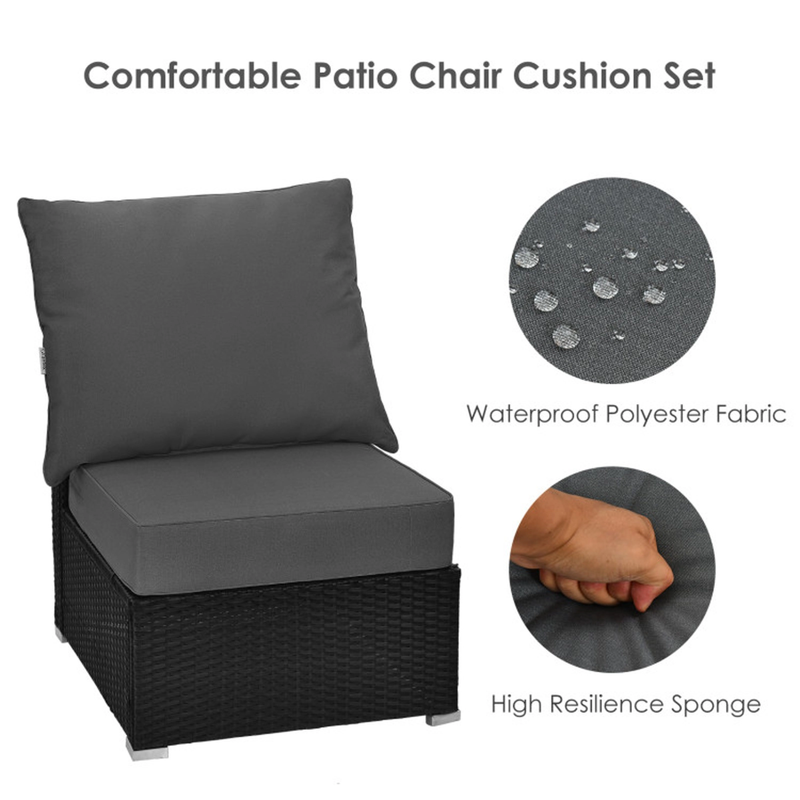 SUGIFT Deep Seat Chair Cushion Pads Set with Rope Belts for Indoor and Outdoor Gray
