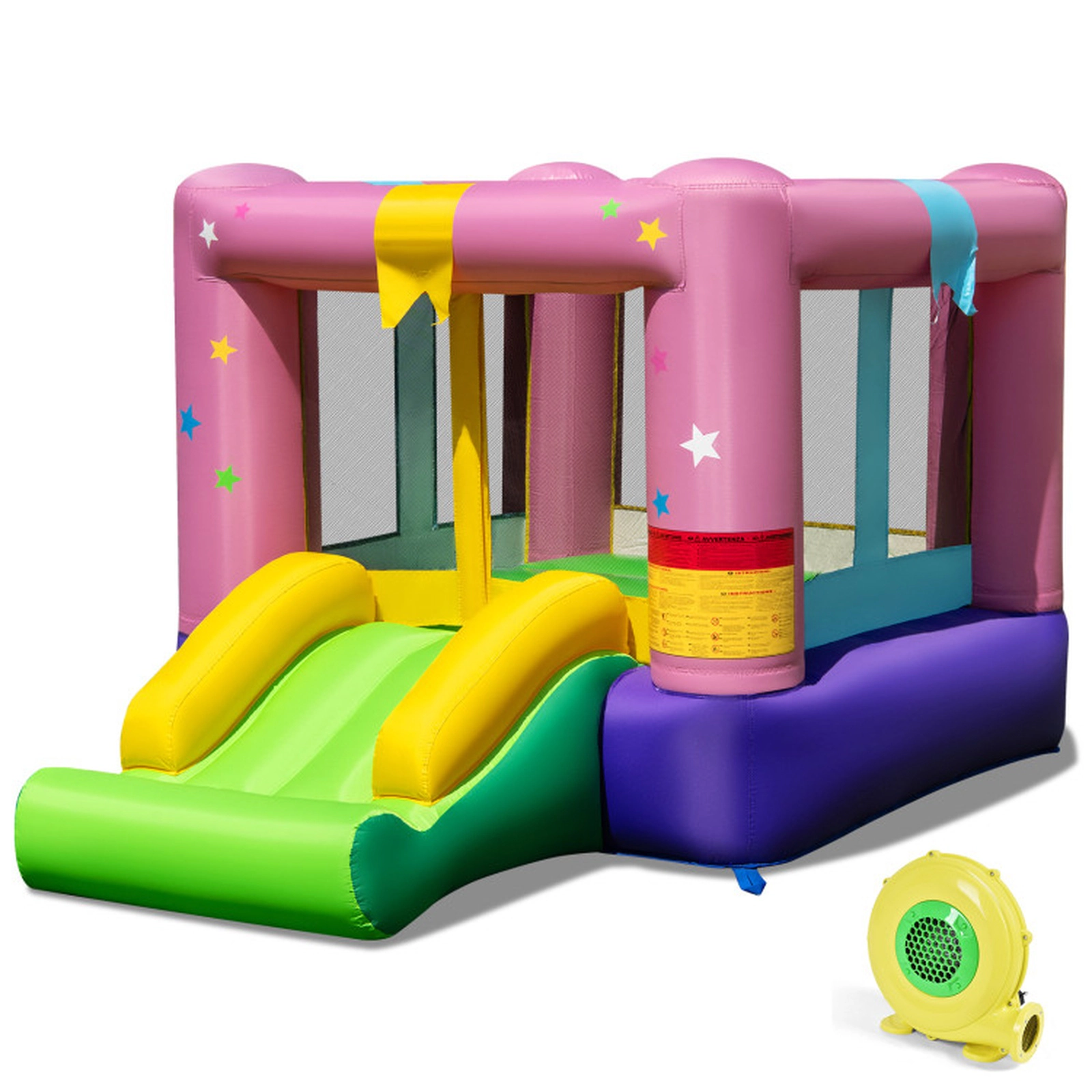 SUGIFT 200-lb Capacity Small Inflatable Bounce House with Slide Basketball Hoop 480W Blower and Carrying Bag