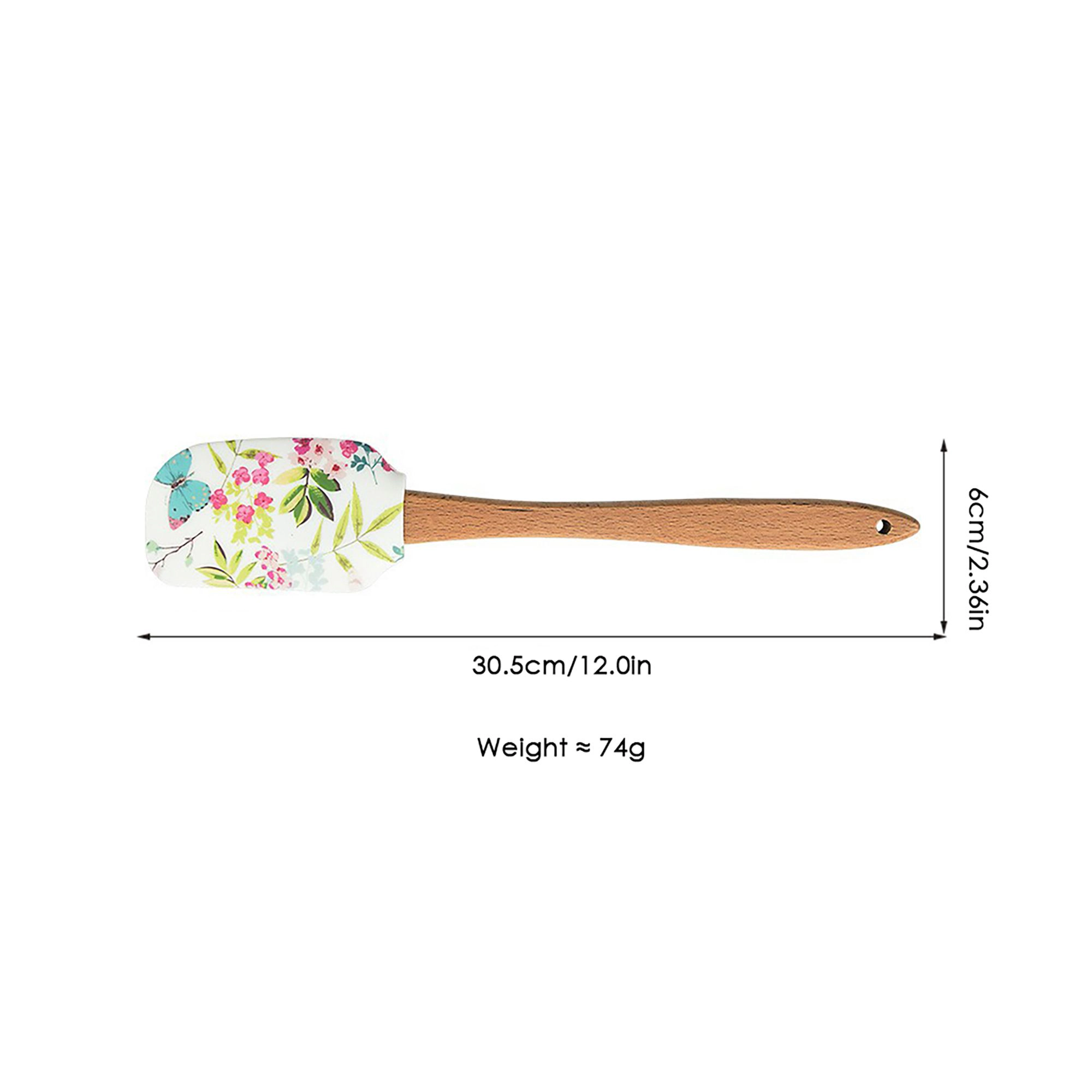 Alilang Unisex Silicone Spatula Set Butterfly Floral Print Wooden Handle Heat Resistant Baking Mixing Tools 2 Piece