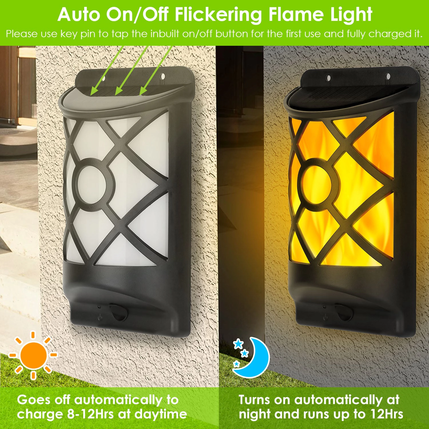 GBruno 96-LED Solar Flame Wall Light