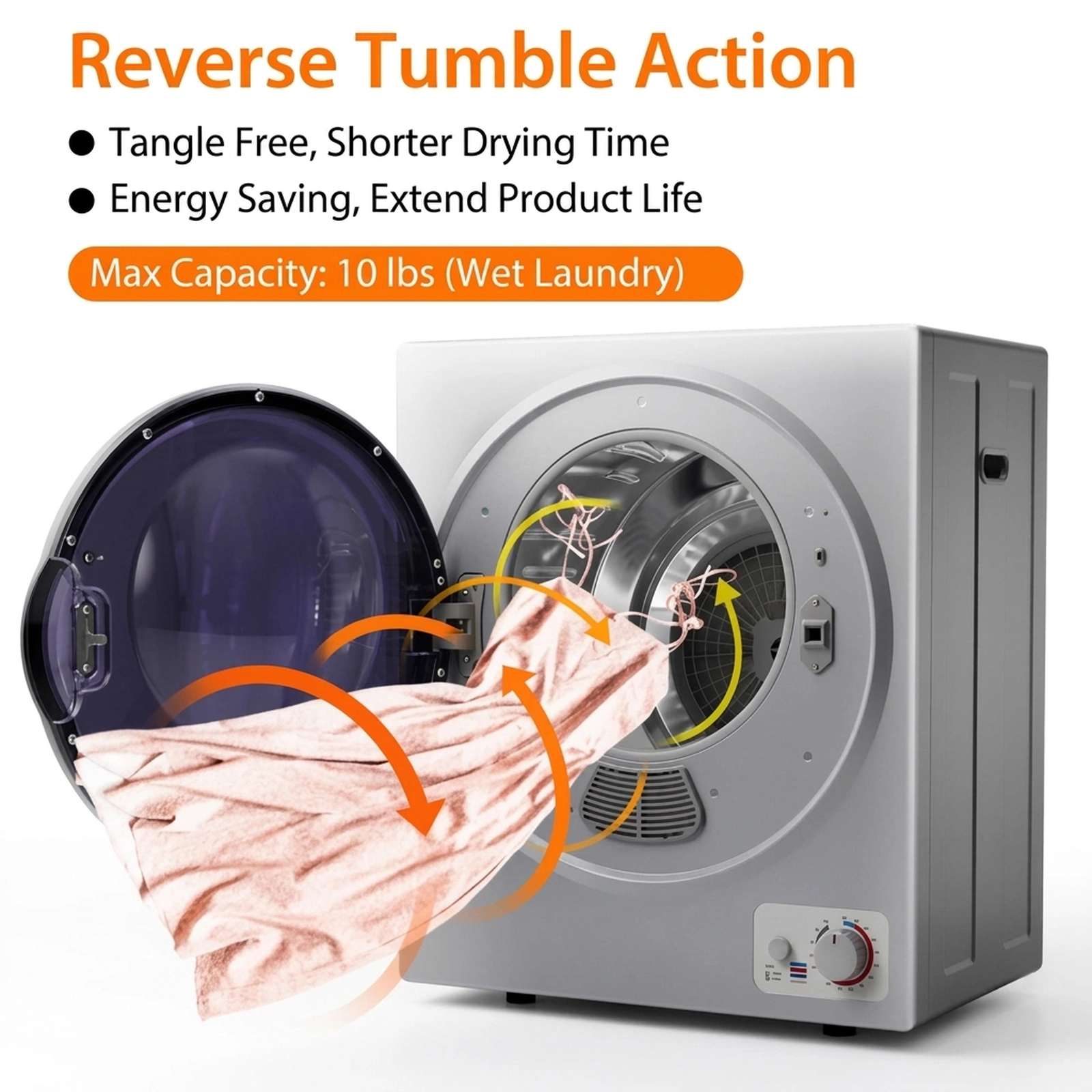 SUGIFT 1.5 cu ft Compact Electric Clothes Dryer 5.5-lb Dry Capacity 850W Wall-Mountable Silver
