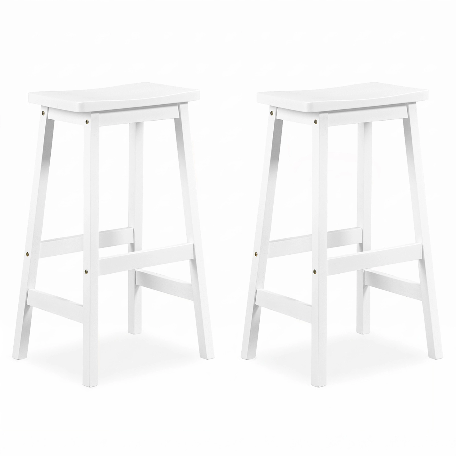 SUGIFT Footrest Set of 2 Beige 29 in Saddle Seat Bar Stools Solid Rubber Wood Backless