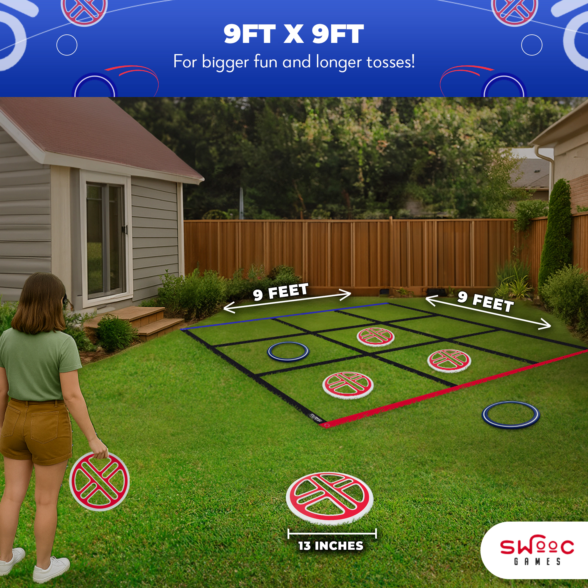 Swooc Games | Fling Tac Toe™ (9ft x 9ft) Giant Tic Tac Toe Game
