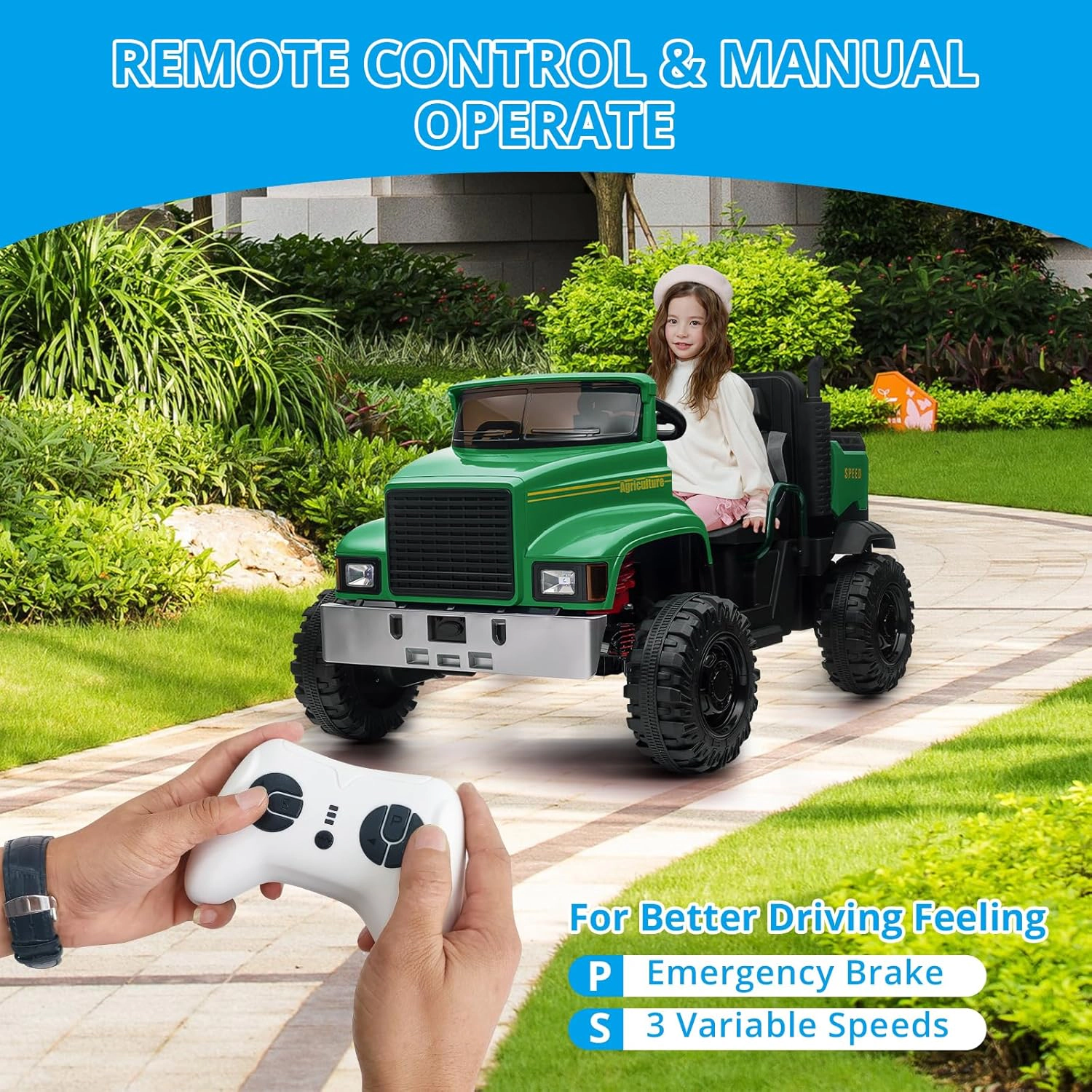 Enjyam 24V UTV Electric Ride-On Truck for Kids, 2-Seater, 4WD Off-Road Car with Dump Bed & Remote, 4x200W Motors