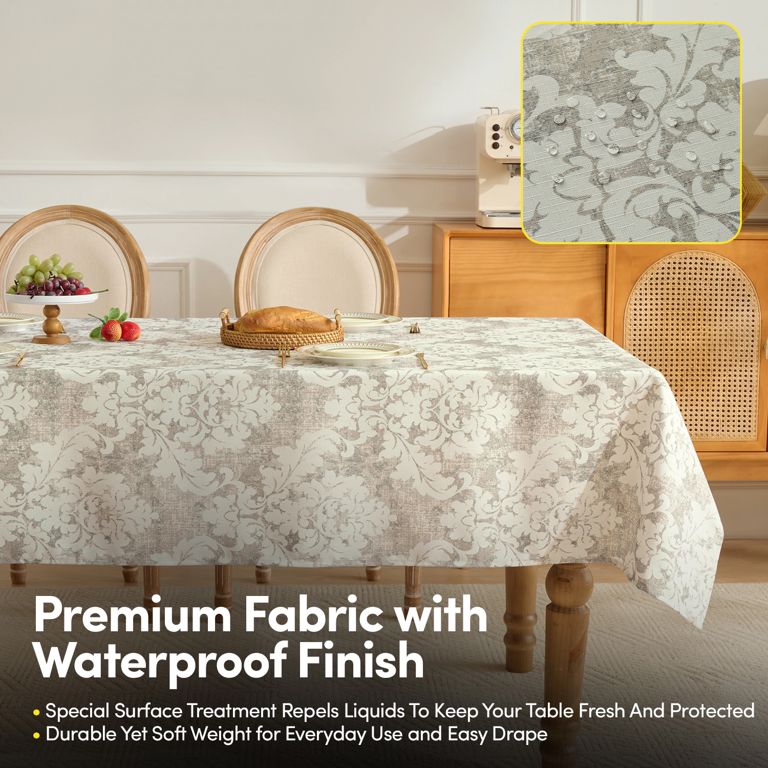 Sweet Home Collection Printed Waterproof Fabric Damask Tablecloth