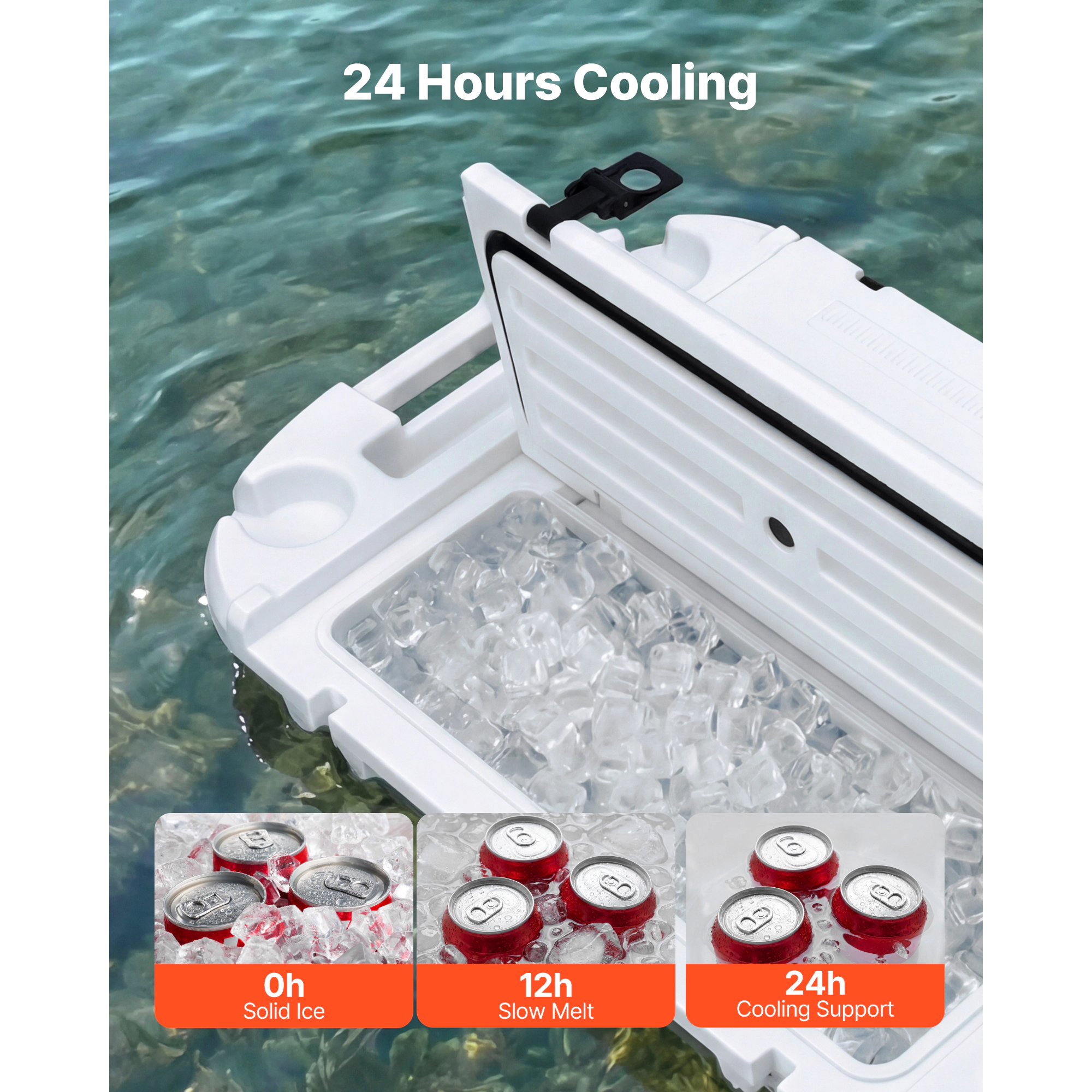 HONGGE 40 QT Floating Cooler with Tow Rope, Boat-Style LLDPE Ice Chest for Lake, River, Pool, Beach & Kayaking