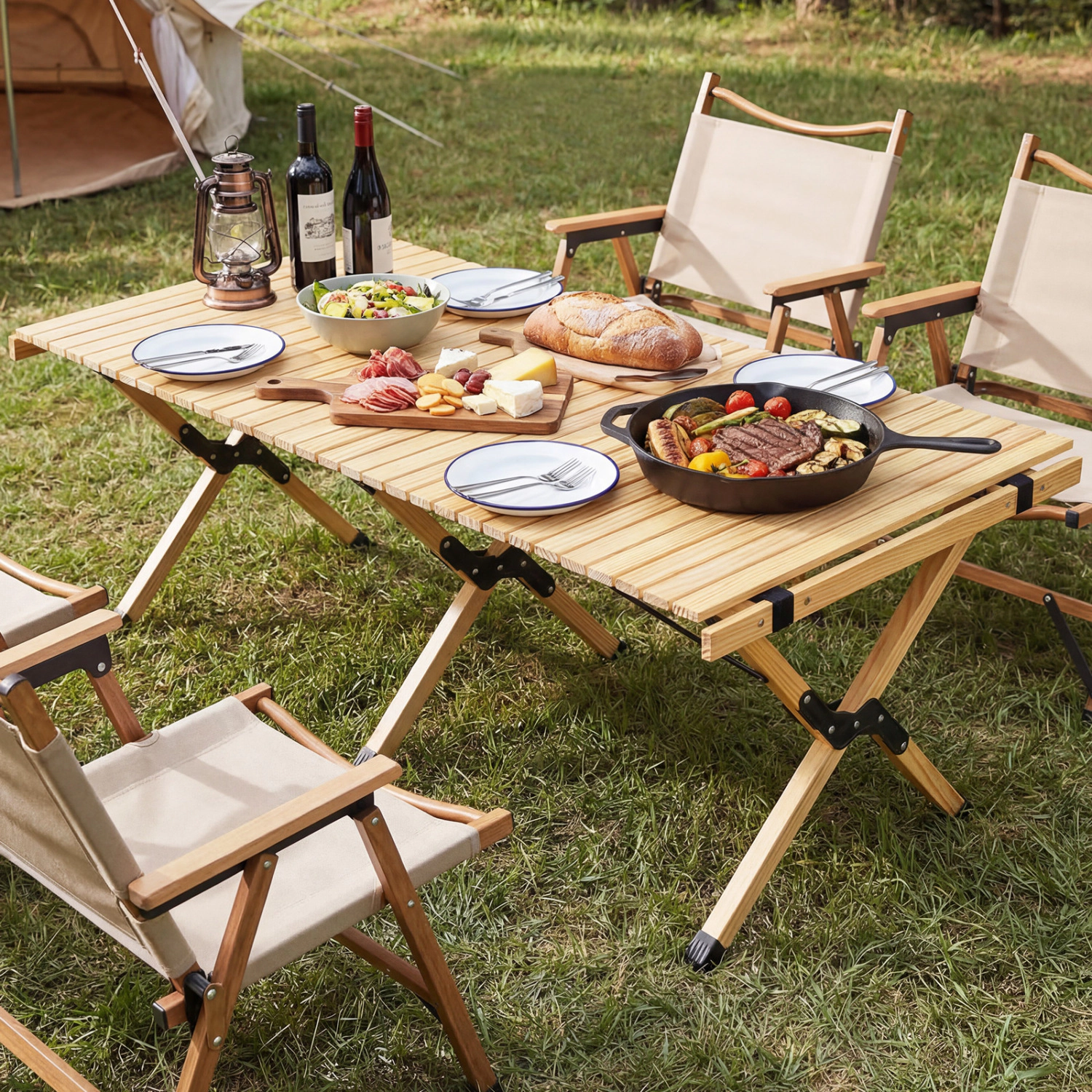 LJG 48 Inch Folding Camping Table with Carry Bag for Backyard