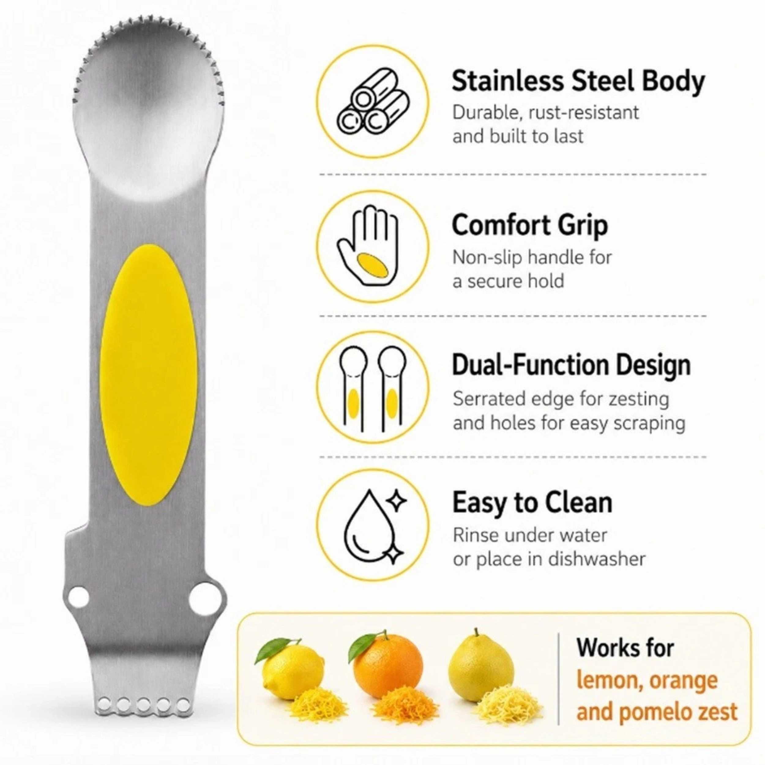 Home Collection 3-in-1 Stainless Steel Lemon Zester Grater Citrus Peeler with Knife
