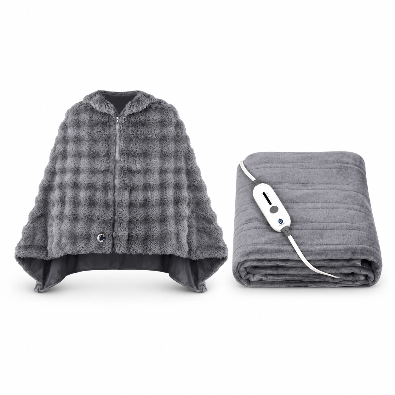 Pursonic Cozy Comfort Bundle – Electric Plush Heated Poncho Shawl + Electric Soft Microplush Heated Blanket Throw
