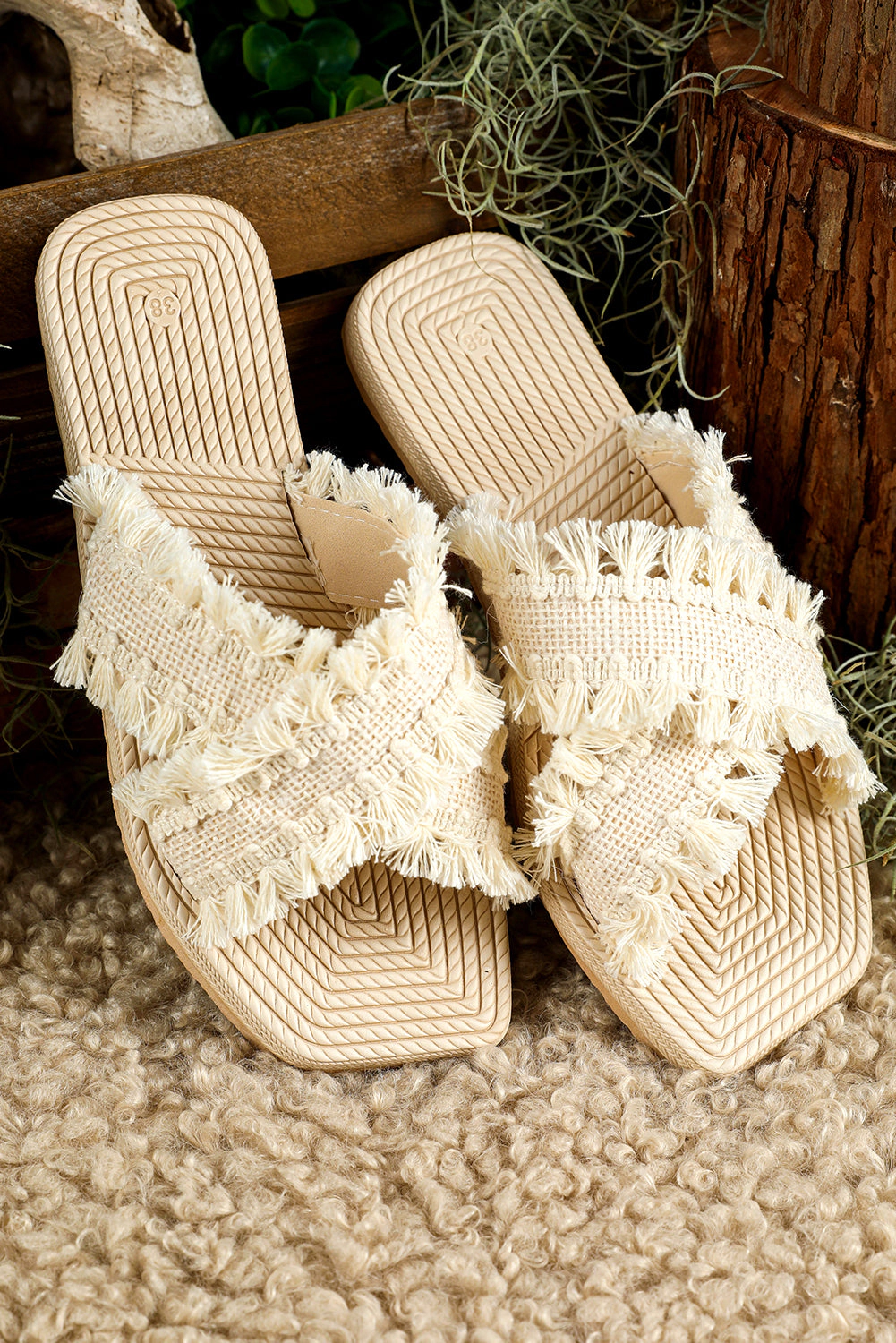 Threaded Pear Women's Vada Tassel Woven Crossed Straps Flat Slippers