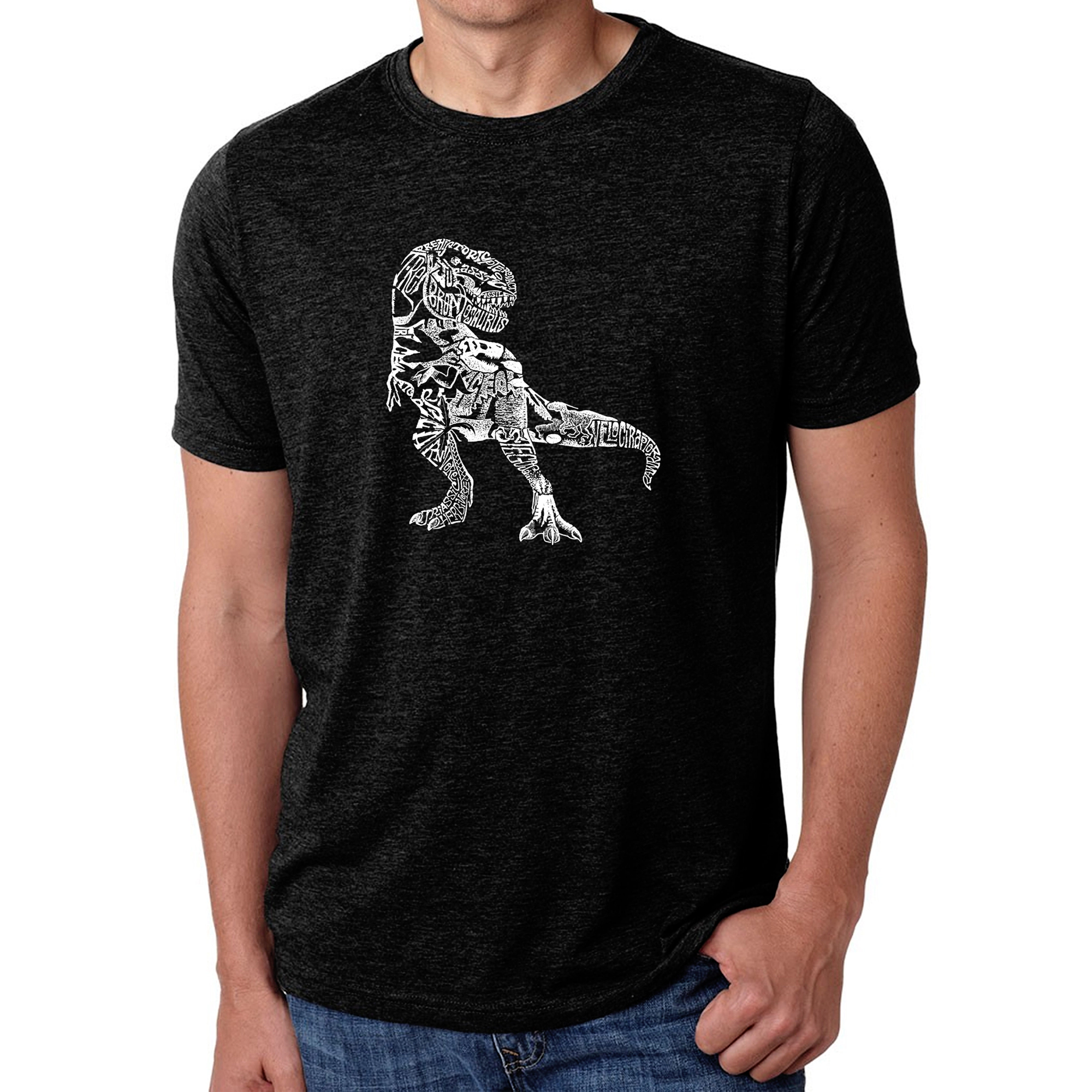 LA Pop Art Men's Cotton-Poly Blend T-Shirt - Dino Pics Word