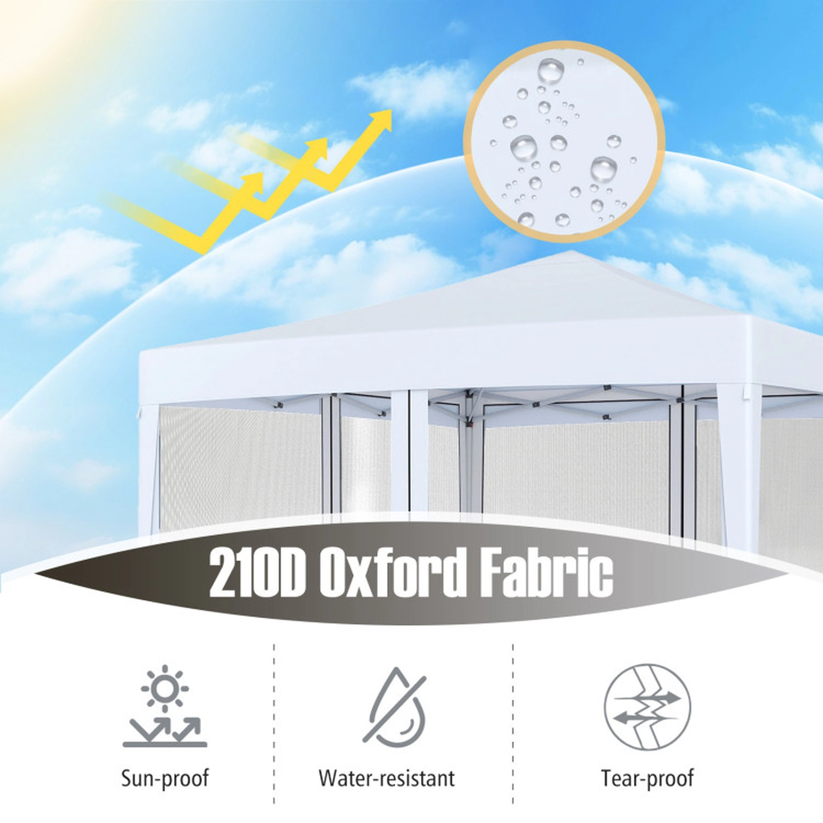 SUGIFT White Instant Pop Up Canopy Tent with 4 Zippered Mesh Walls for 6-8 People 10-ft W 10-ft D 8.5-ft H
