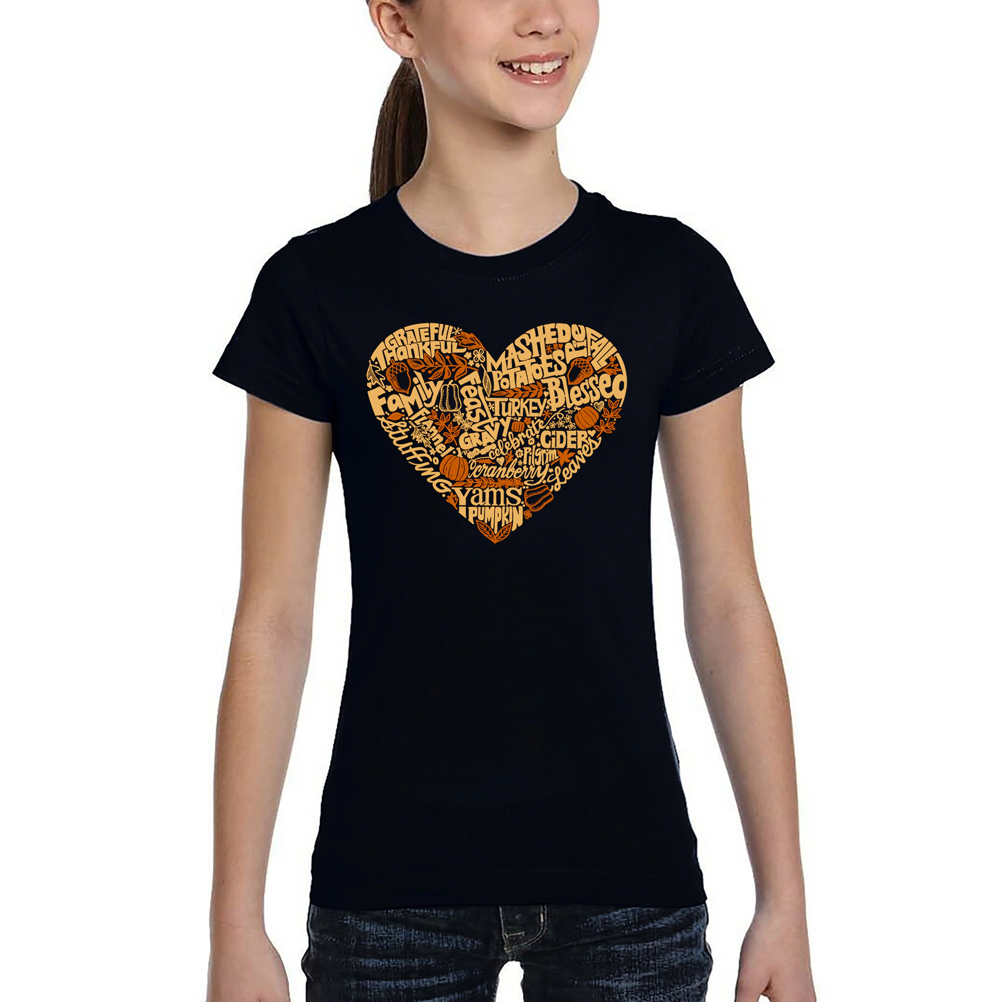 LA Pop Art Girls Word T-Shirt - Thanksgiving Heart