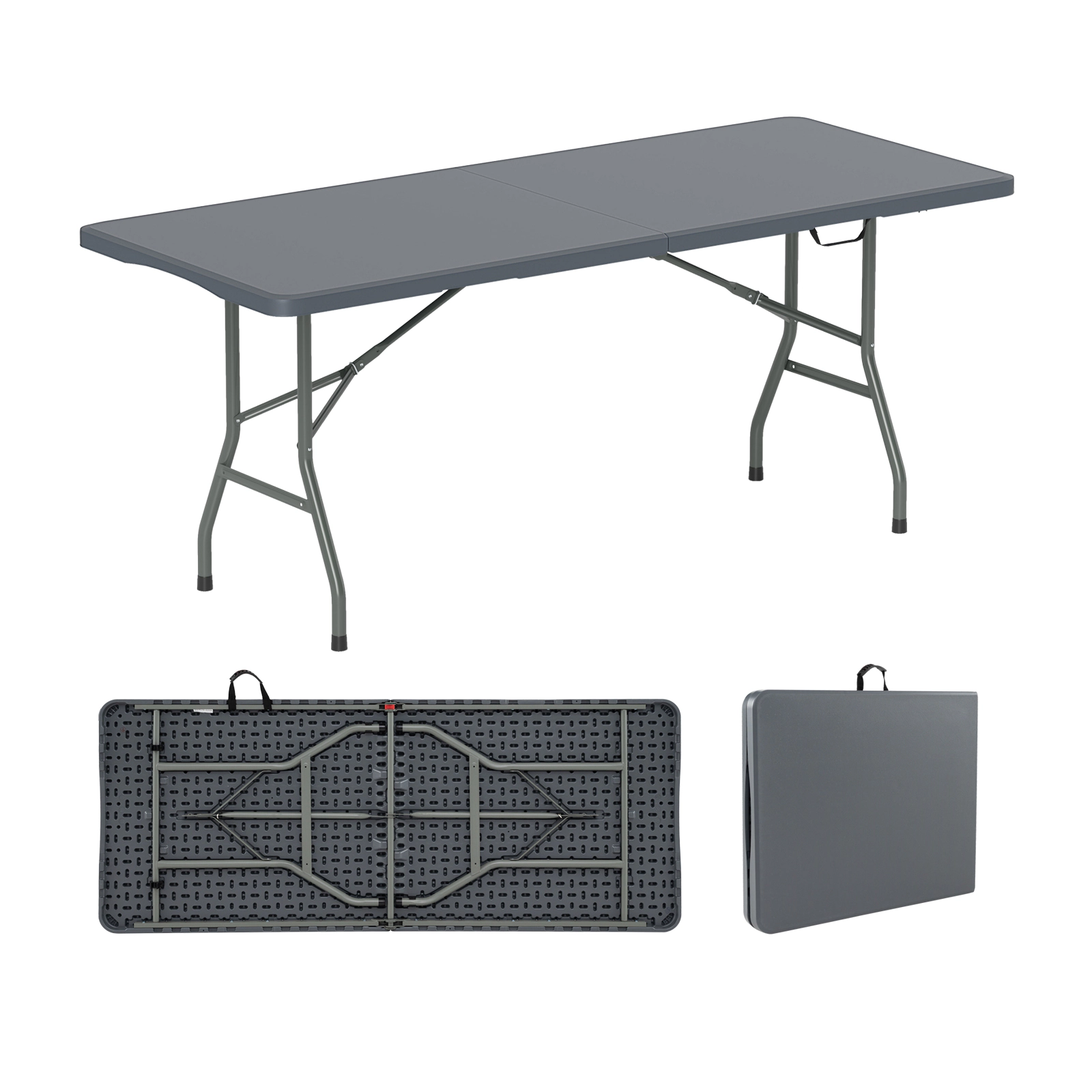 SUGIFT 6-Foot Gray Folding Table, 350-lb Capacity, HDPE Top, Carrying Handle