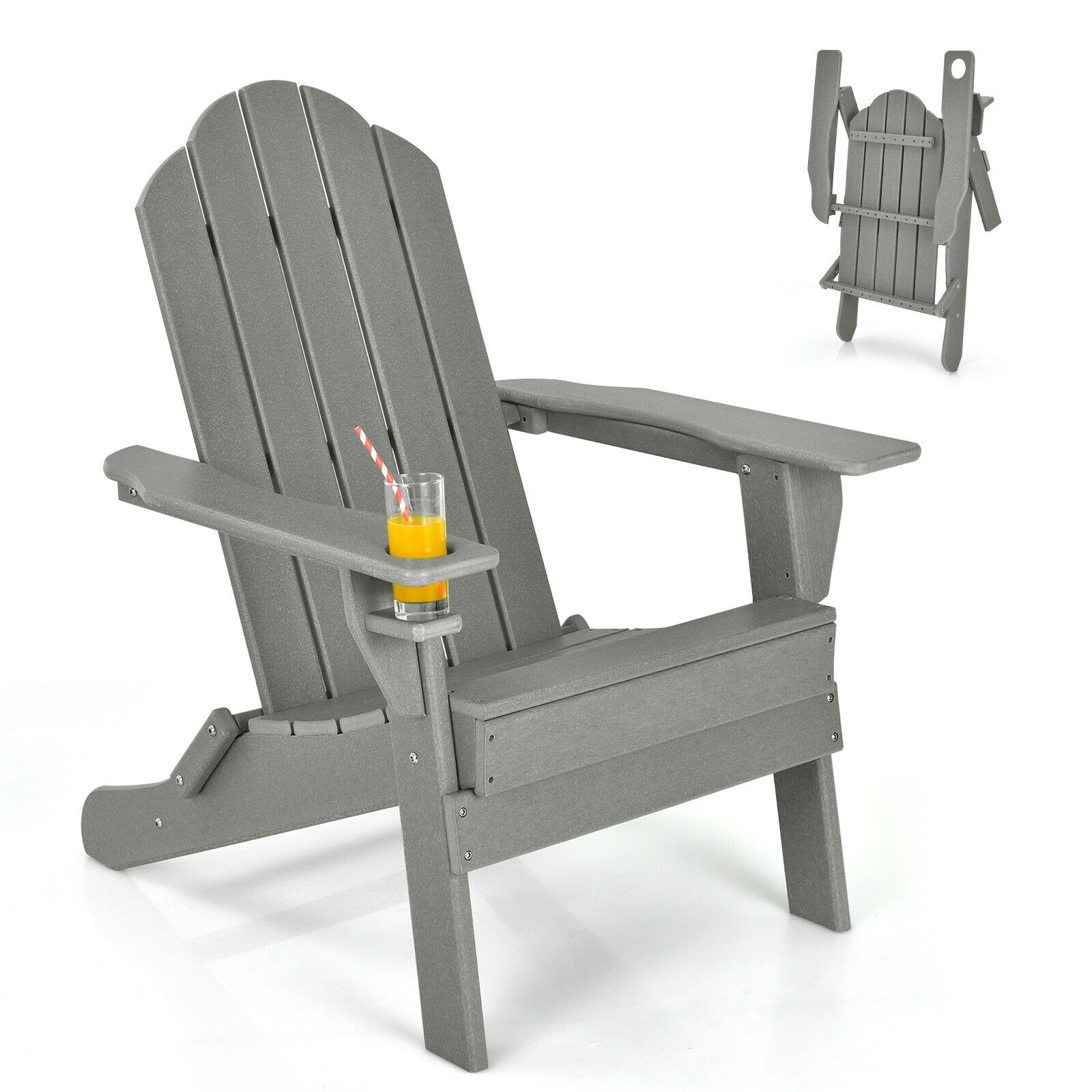 SUGIFT Foldable Weather Resistant Adirondack Patio Chair Built-in Cup Holder 330-Lb Capacity Gray Black Turquoise White