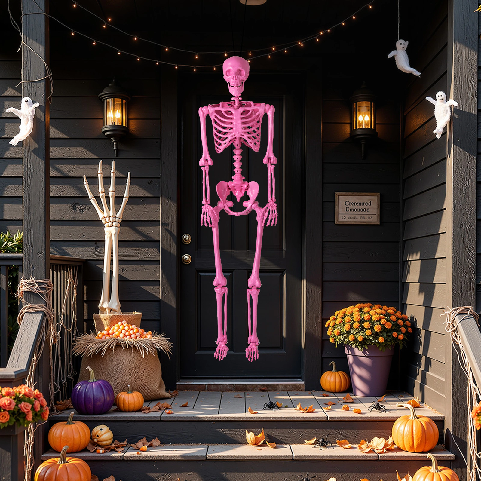 LJG 5.5 FT Life-Size Halloween Poseable Skeleton Pink Movable Joints
