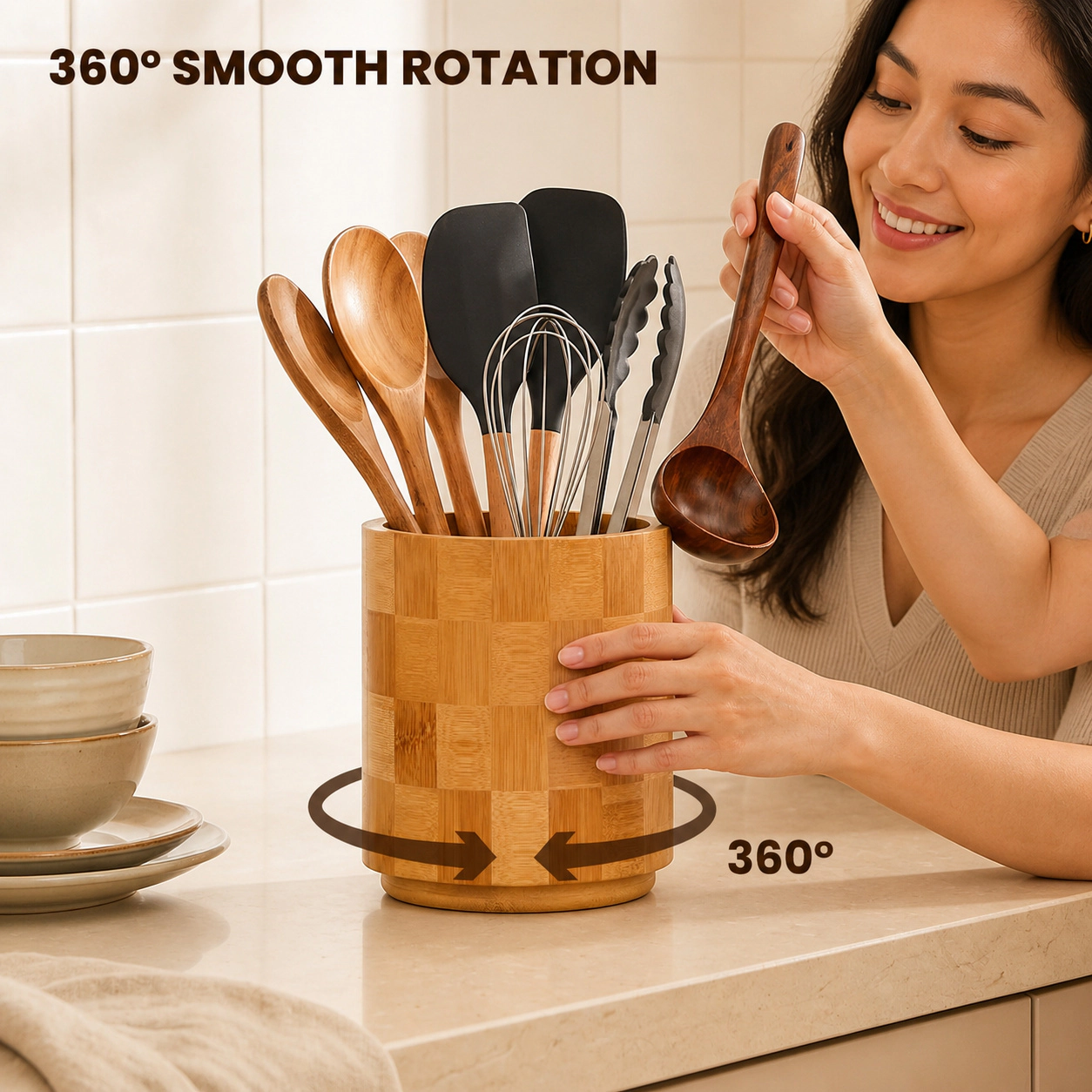 WZK 360 Rotating Checkered Kitchen Utensil Holder