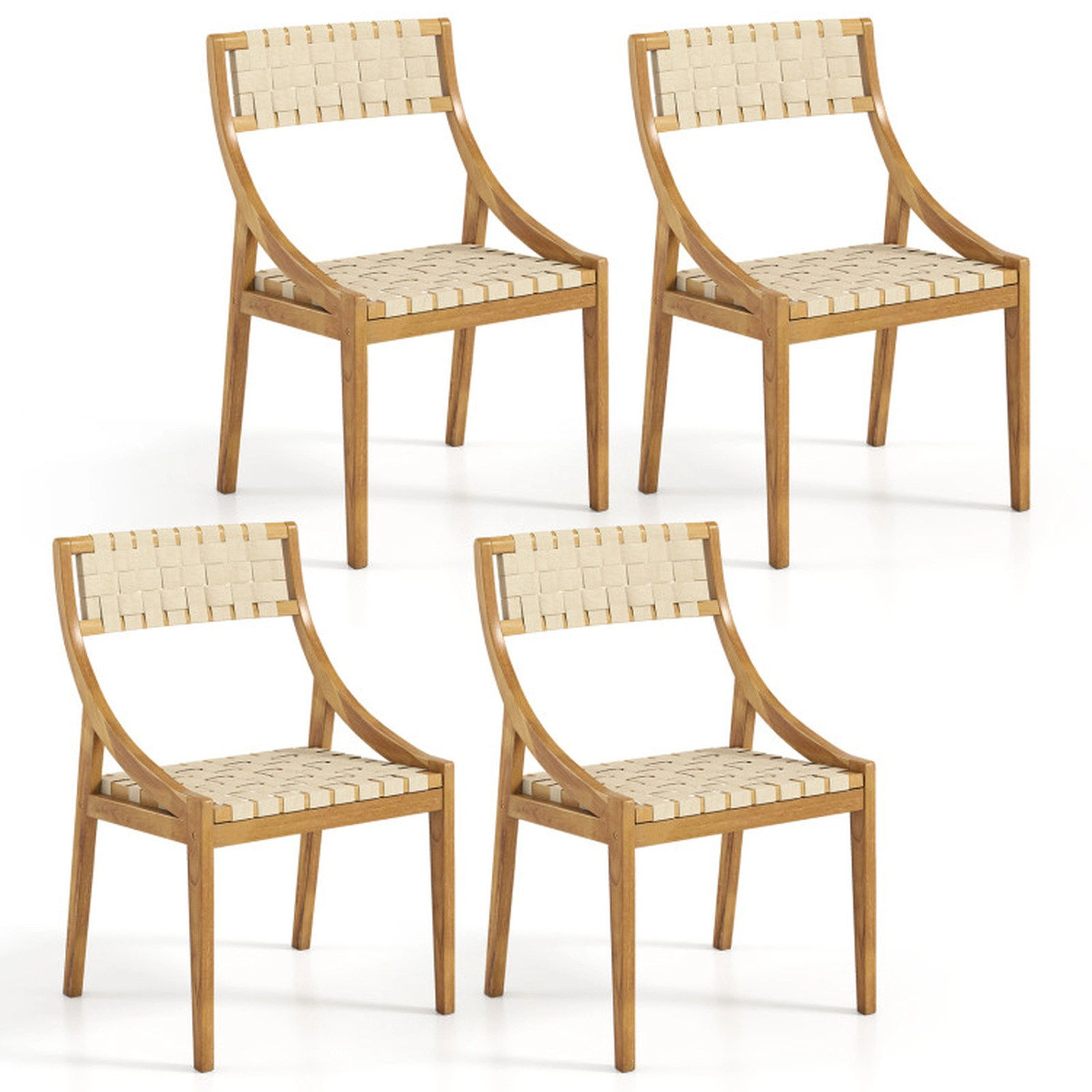 SUGIFT Set of 4 Teak Wood PP Webbing Seat Outdoor Dining Chairs 21-in x 20.5-in x 33-in 300-lb Capacity Natural