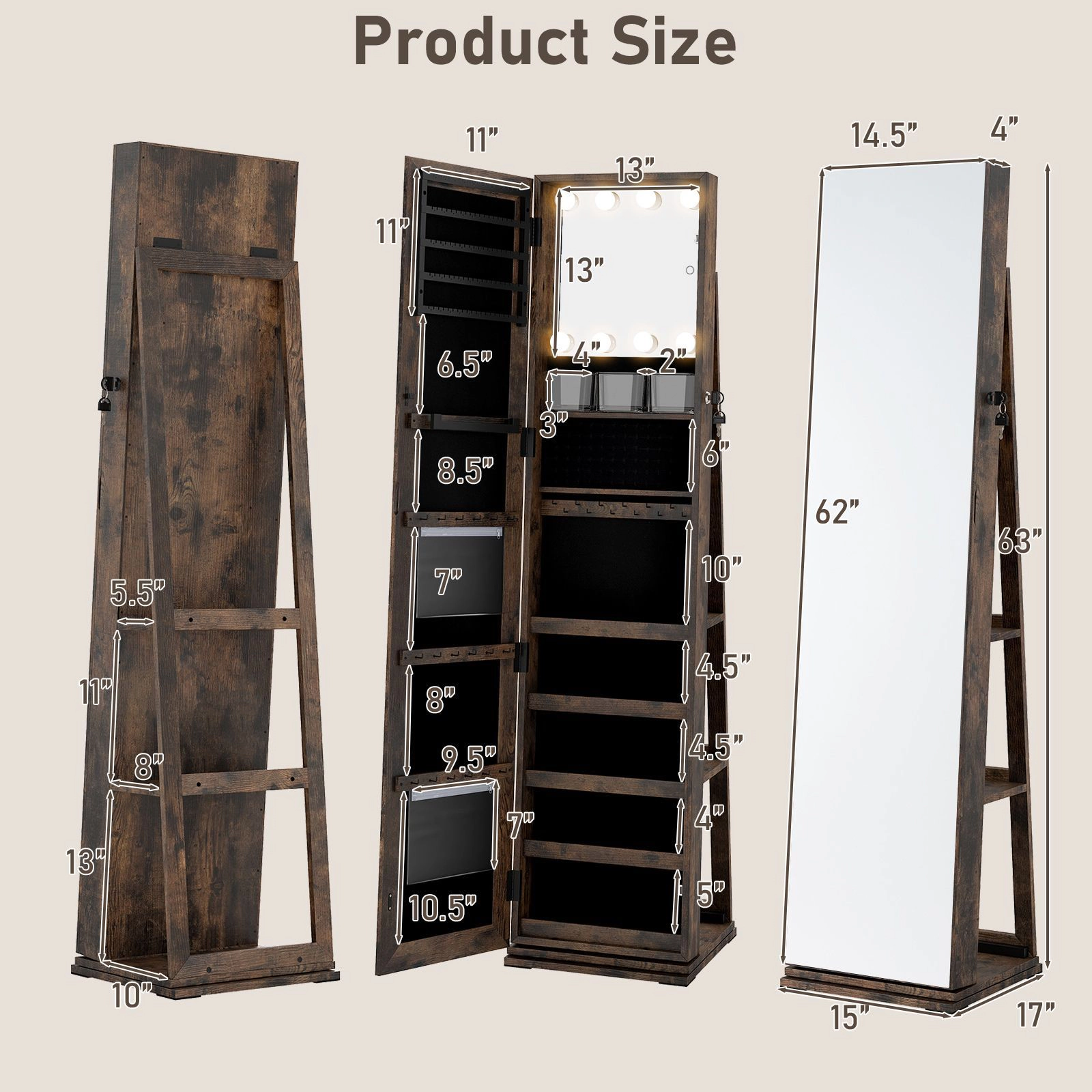 SlickBlue Rotating Jewelry Armoire With LED Mirror And Shelves