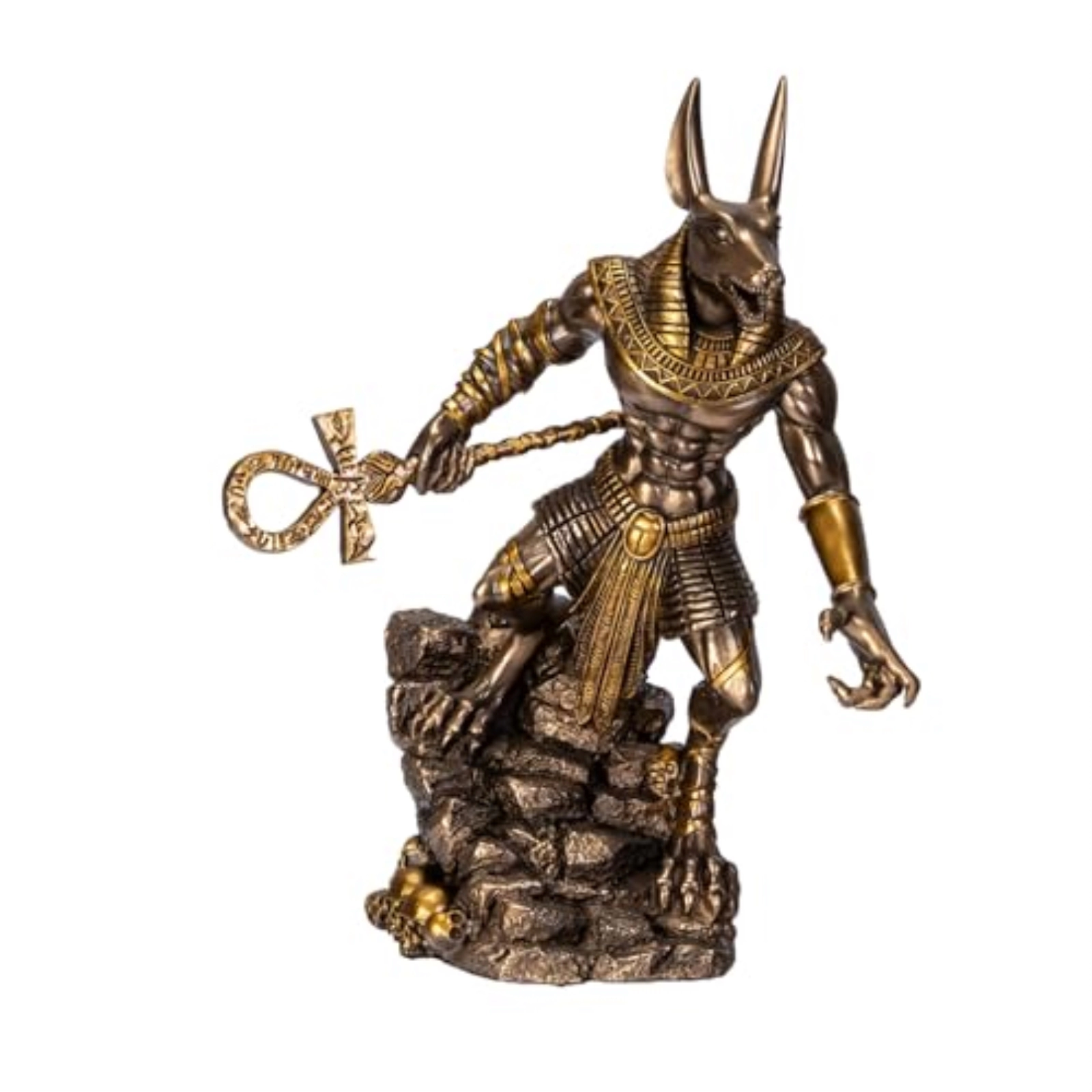 Pacific Giftware Anubis on Rock Statue Bronze Finish Ancient Egyptian Decor Resin Figurine with Ankh Staff 9.5 inch