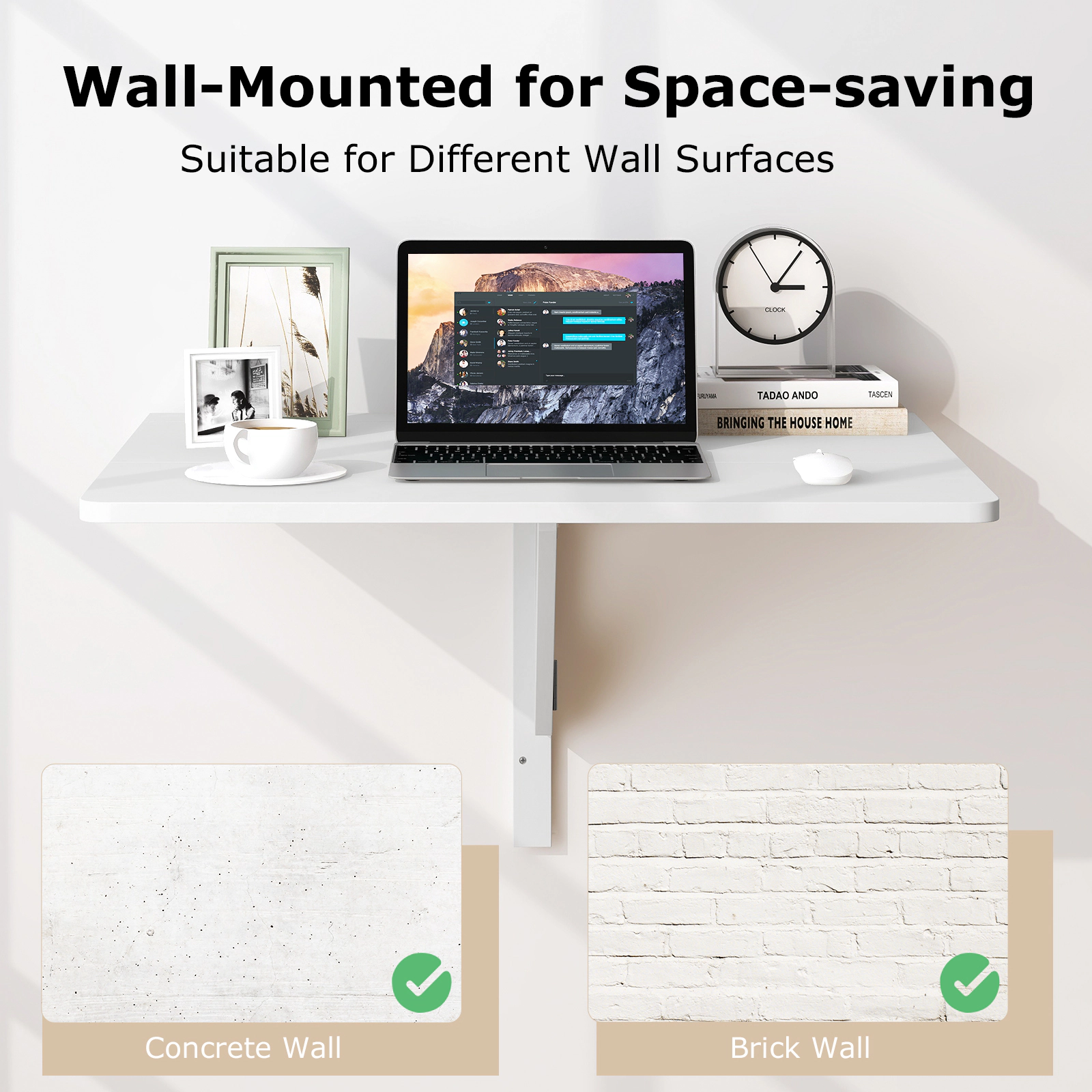 SUGIFT Wall Mounted Drop Leaf Folding Floating Desk 31.5-in x 23.5-in x 17-in 66-lb Capacity Folds to 3-in Deep White