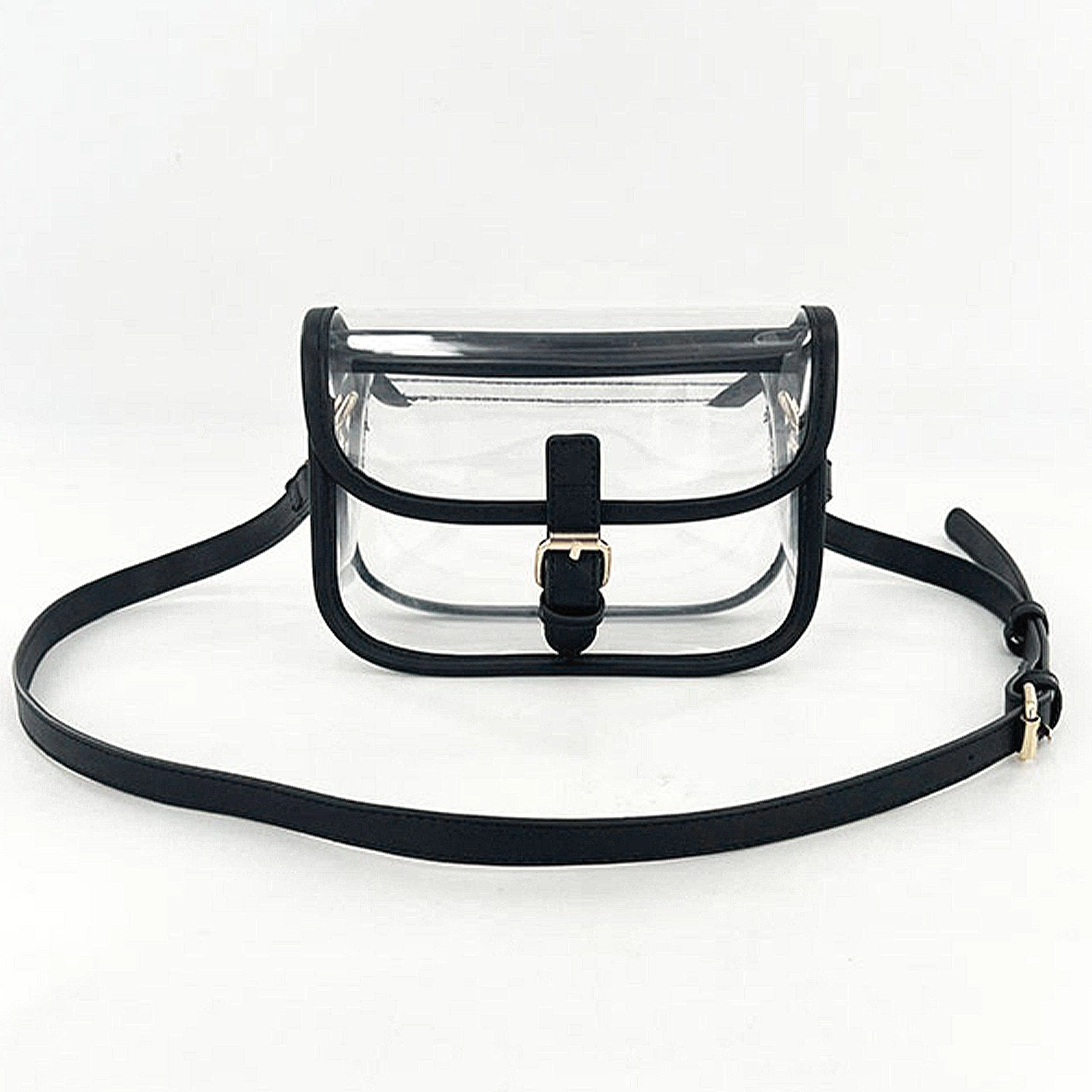 Alilang Women's Clear Crossbody Handbag with Adjustable Strap and Buckle Flap Closure, Black Trim