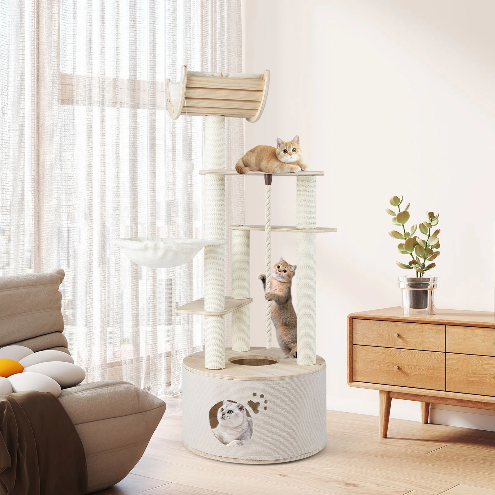 SlickBlue 55.5 Inch Multi-Level Cat Tree with Condo & Hammock