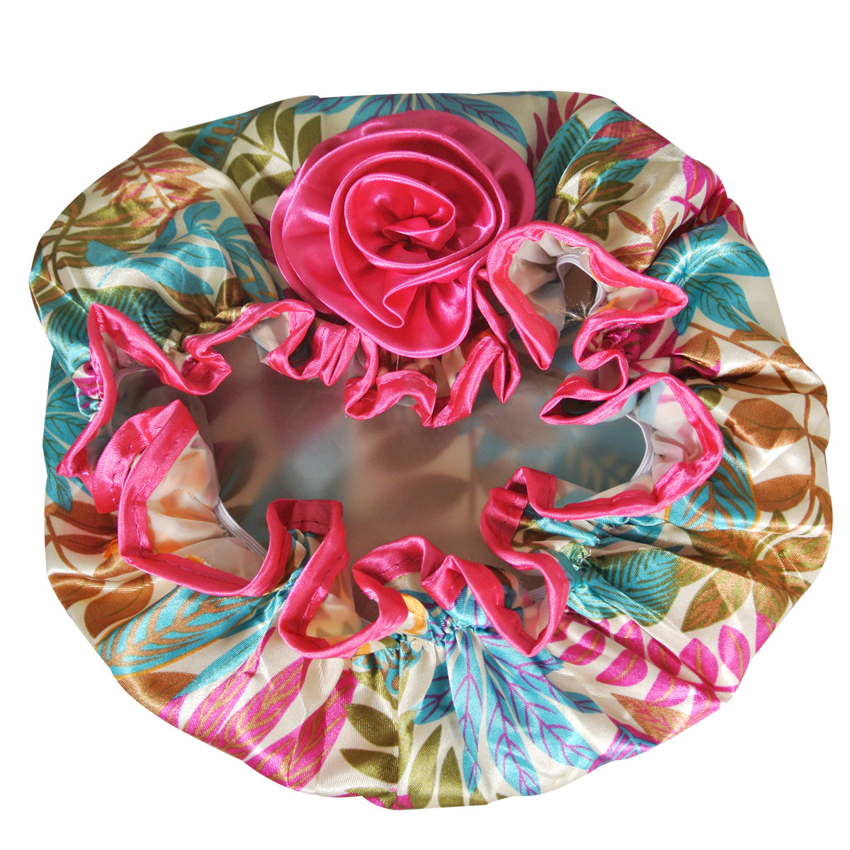 Wrapables Women's Stylish Satin Shower Cap, Vibrant Leaves