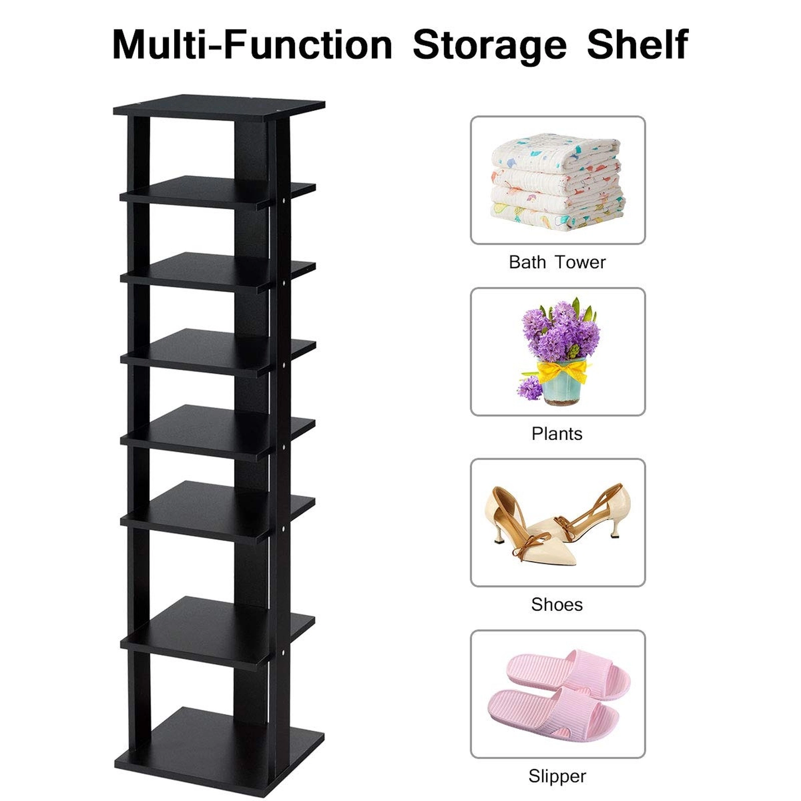 SUGIFT 7-Tier Free Standing MDF Shoe Rack Storage Shelves 43.5-in Tall Black