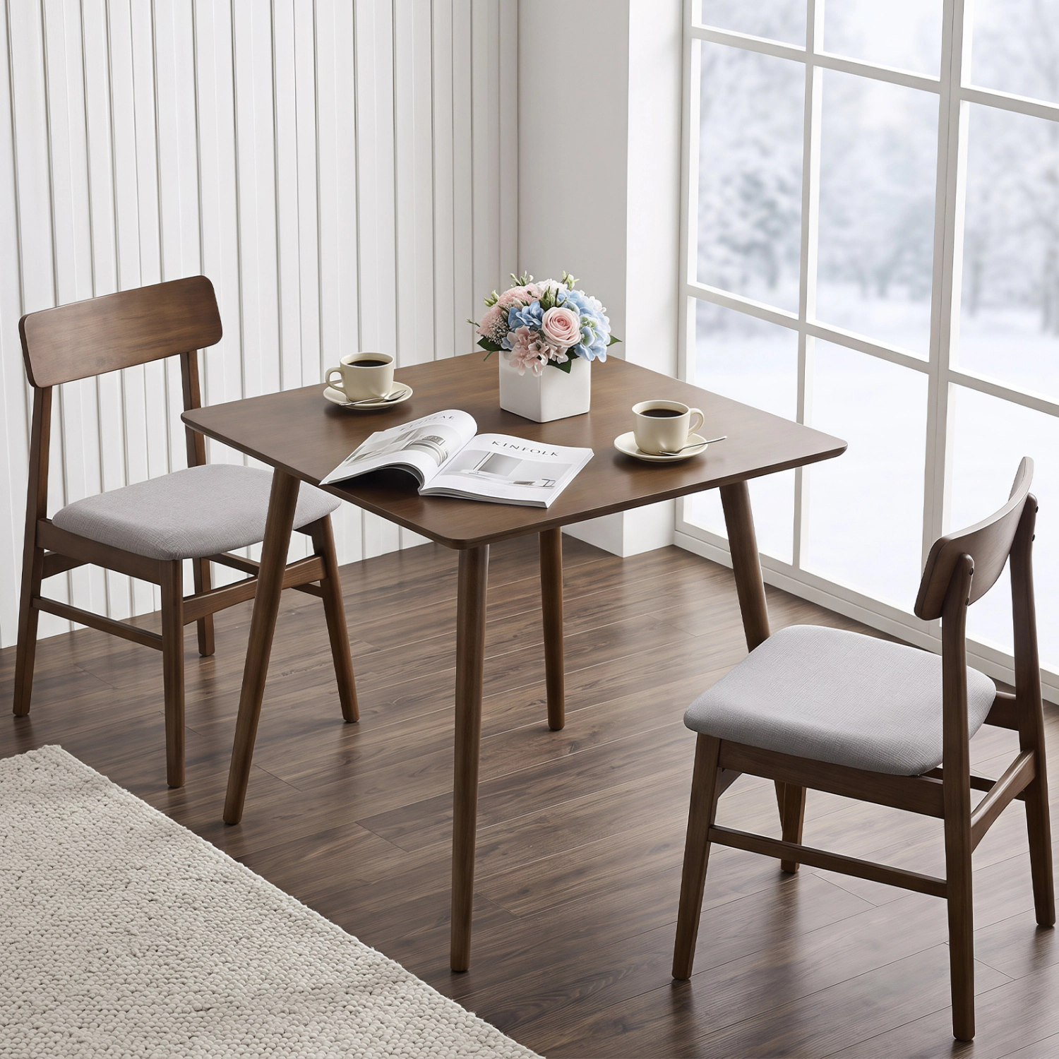LJG 27.5 Inch Small Square Wooden Dining Table for 2-4 People Space-Saving Dining Room Table