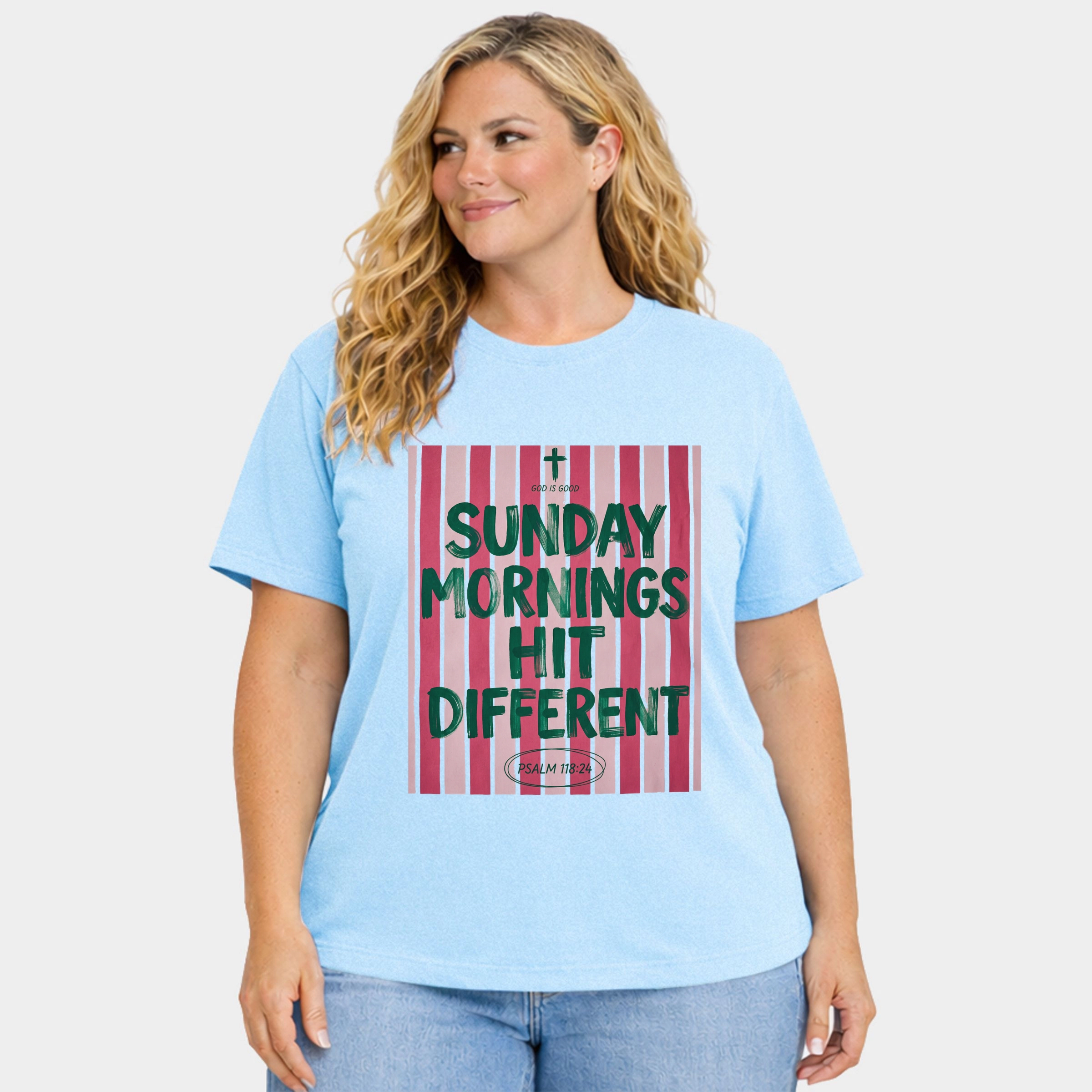 Simply Sage Market - Sunday Mornings Hit Different Stripes Women's Plus Sized Garment Dyed Graphic T-Shirt