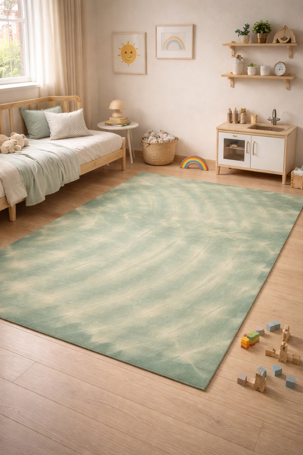 Magic Rugs 5'0 X 8'0 Contemporary Green Tie-Dye Hand-Tufted Wool Rug
