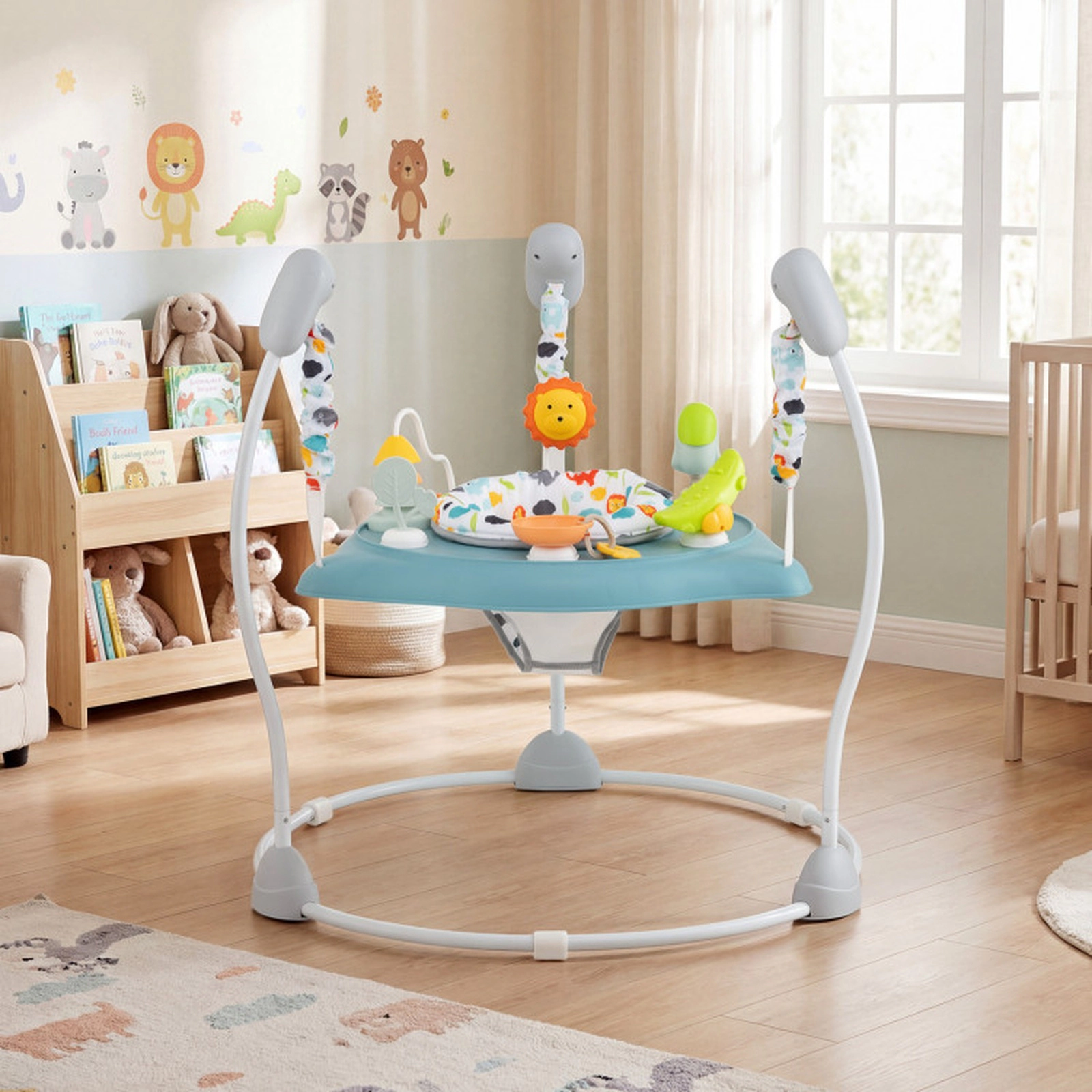 SUGIFT Baby Blue Jump and Play Activity Center with Rotating Seat and Music Box 32-in Dia 26.5-lb Jumper Capacity