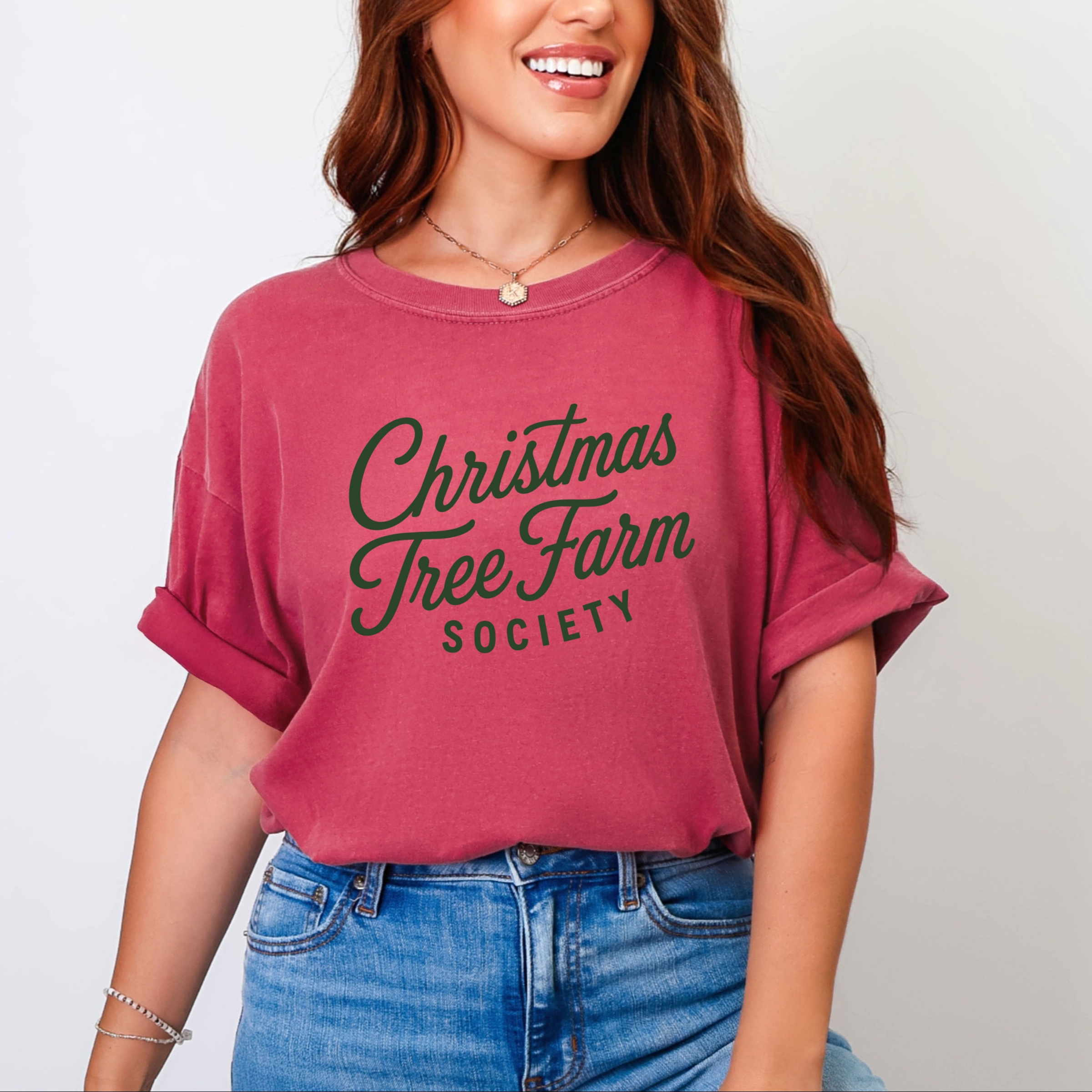 Simply Sage Market - Women's Garment Dyed Graphic T-Shirt Christmas Tree Farm Society