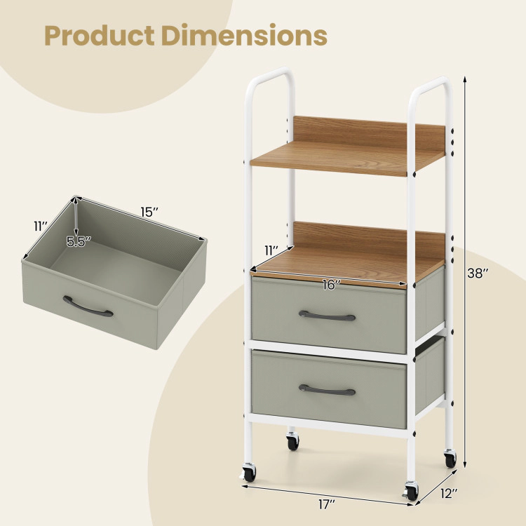 Hivvago 2-Tier Rolling Storage Cart with Fabric Drawers