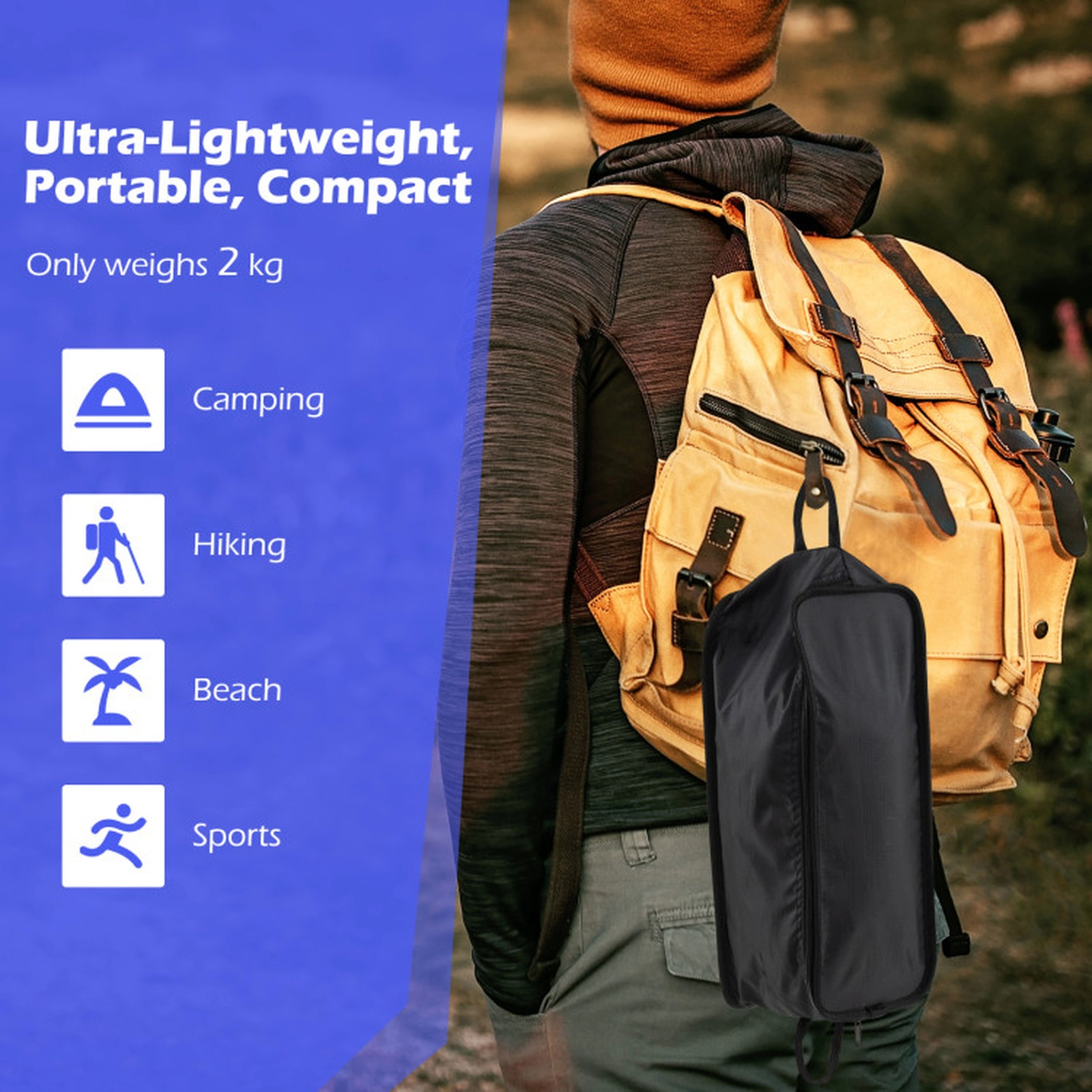 SUGIFT 4-lb High Back 7075 Aluminum Alloy Folding Backpacking Camping Chair with Pillow and Carry Bag