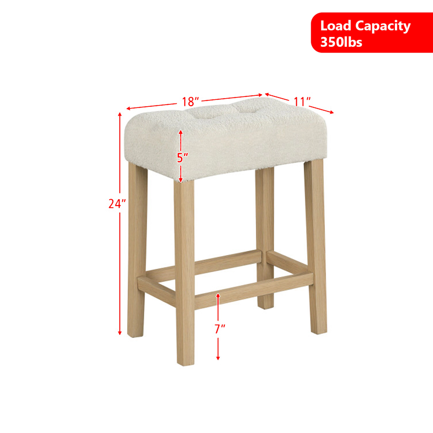 Hivvago Set of 2 Modern Counter Height Bar Stools with Rubber Wood Legs