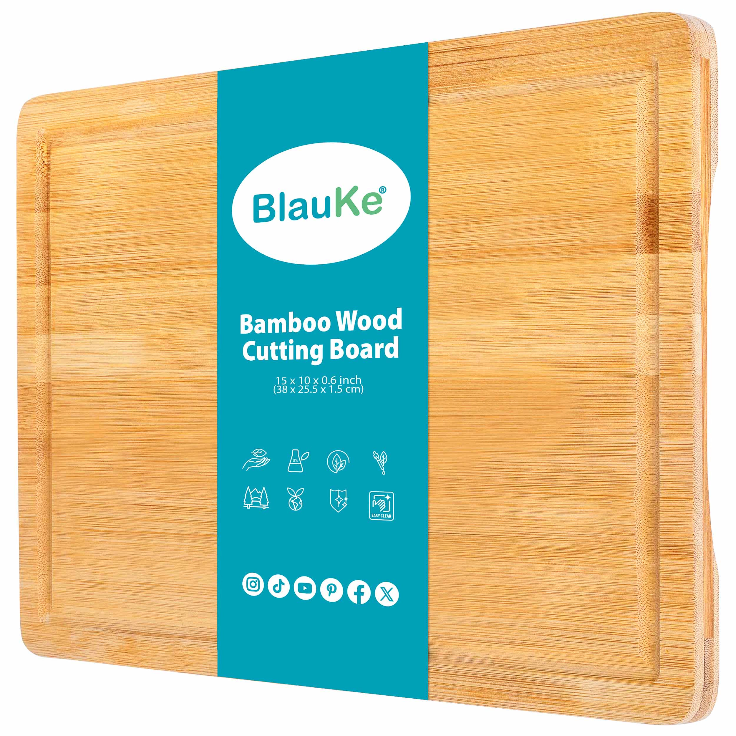 Wood Cutting Board for Kitchen - Wooden Serving Tray - 15x10inch Bamboo Chopping Board with Juice Groove and Handles