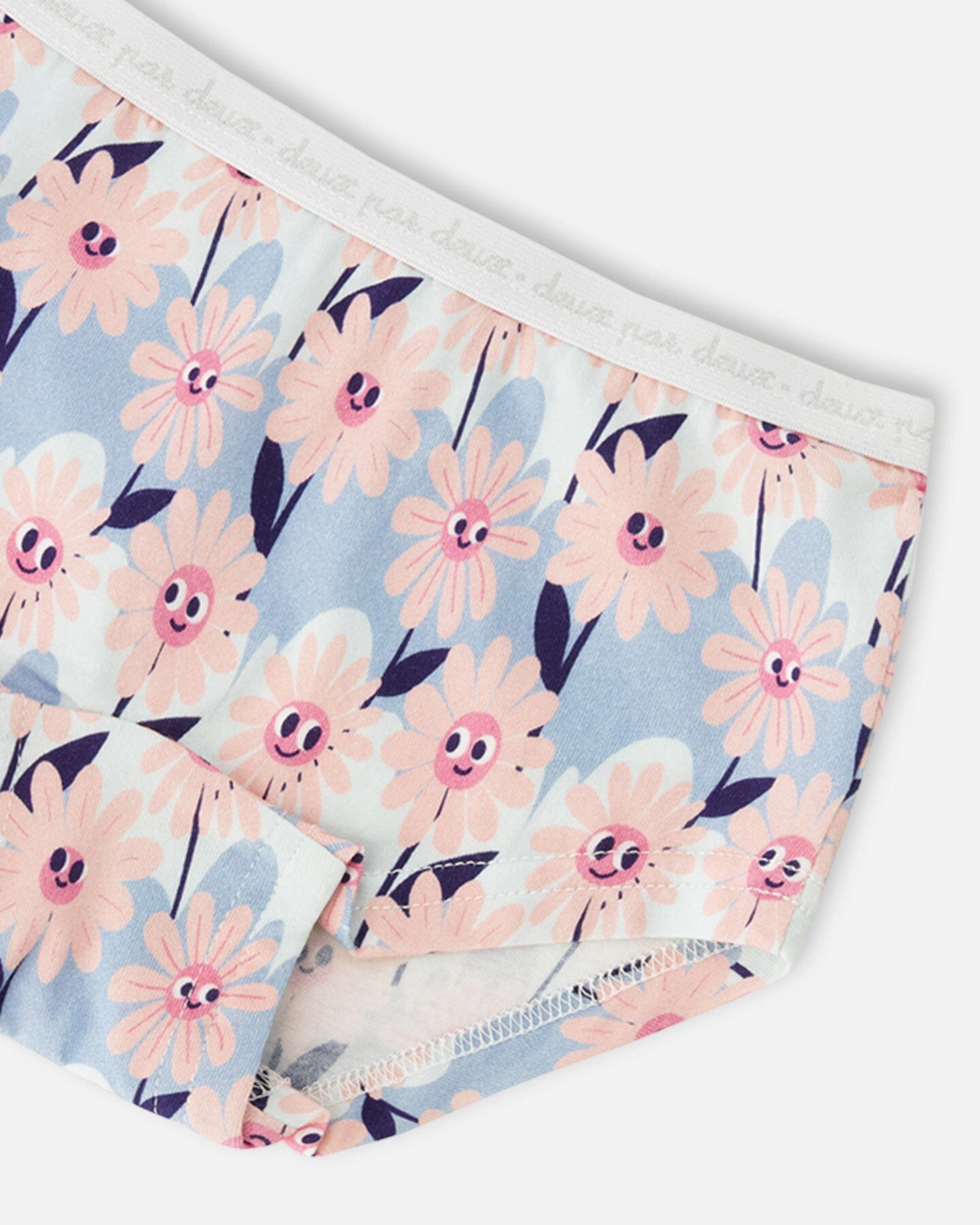 Deux par Girls Organic Cotton Boyshort Panty Smiling Flower Print