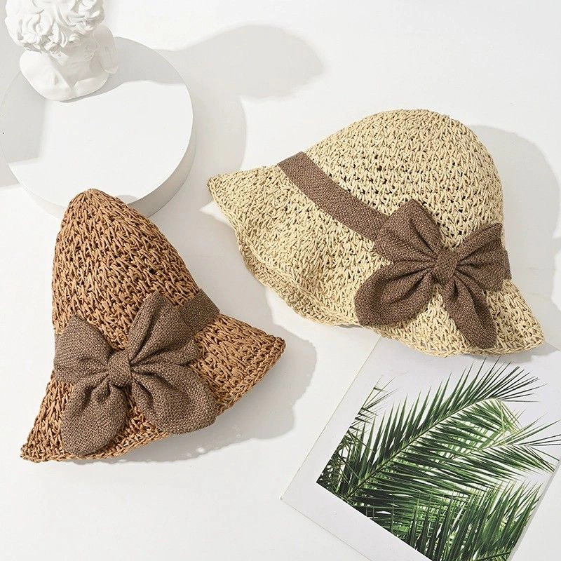 Anna-Kaci Womens Straw Sun Hat Wide Brim Bowknot Summer Beach Bucket Lightweight
