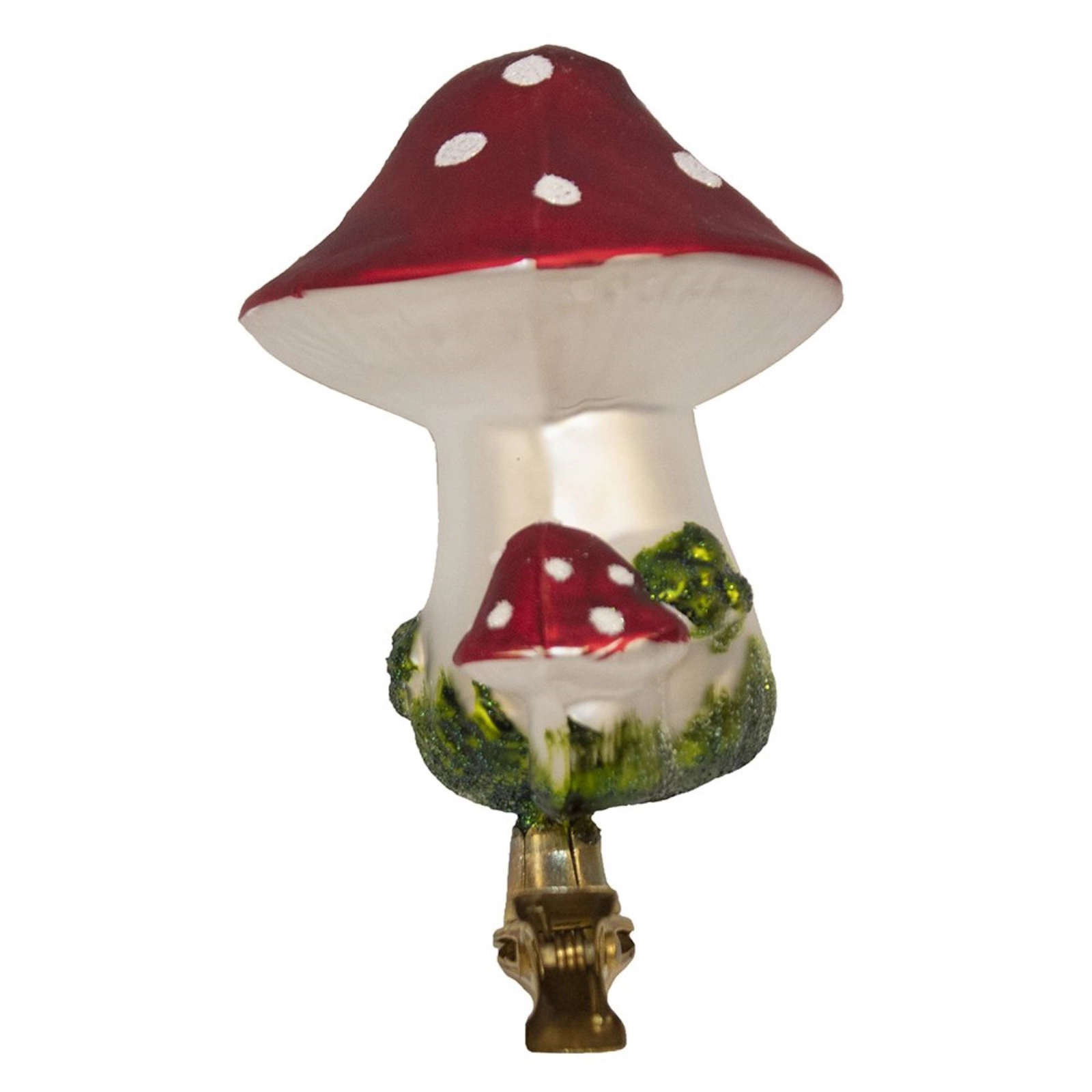 Kurt Adler Red Toadstool Mushroom Clip-On Glass Christmas Tree Ornaments 2-Piece Set 4 inch