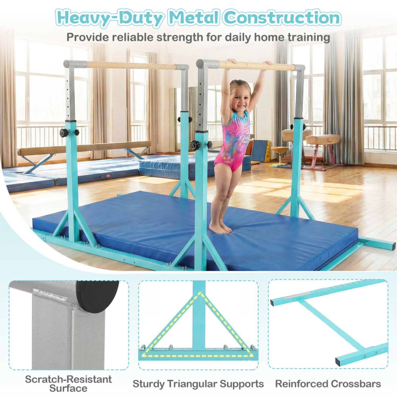 SUGIFT 8-ft Adjustable Double Horizontal Parallel Bars, 350-lb Capacity, Green