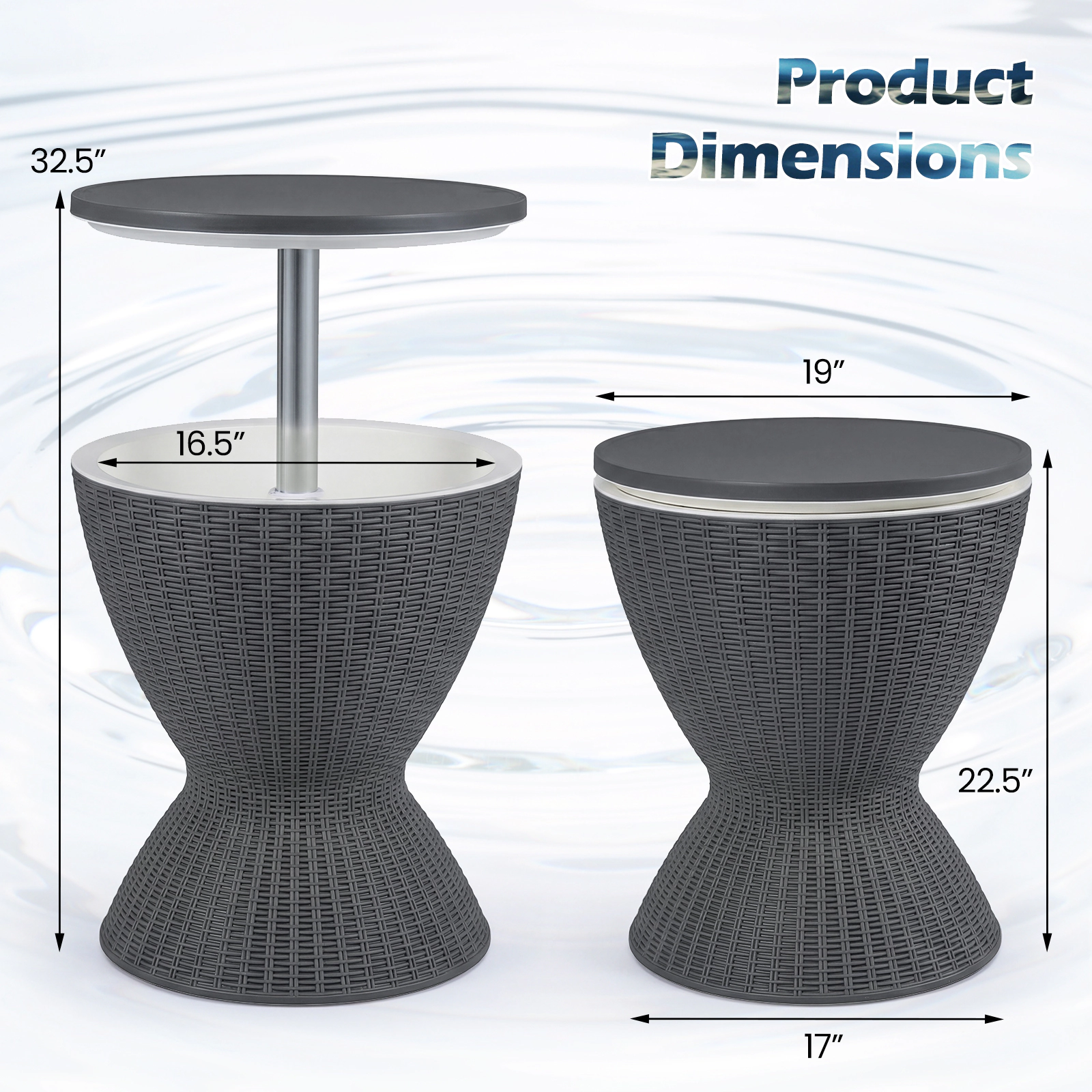 SUGIFT Outdoor Rattan-Style Bar Table with Adjustable Height and 8-Gallon Ice Bucket