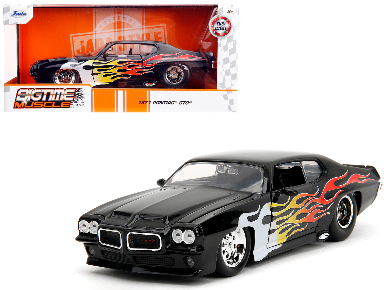 Jada 1971 Pontiac GTO Black with Flame Graphics "Bigtime Muscle" Series 1/24 Diecast Model Car by Jada